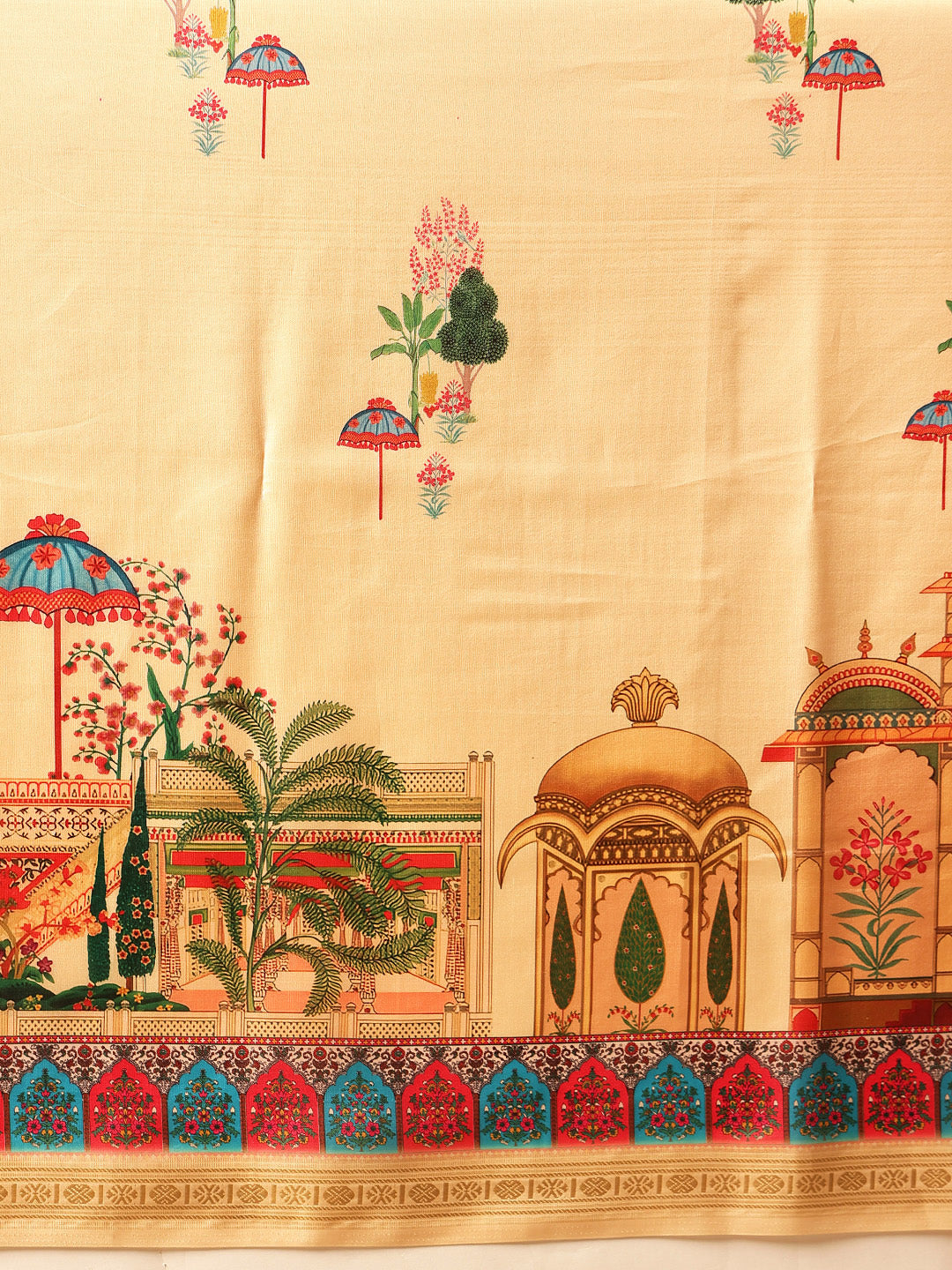 Women Beige Art Silk Digital Printed Saree With Unstitched Blouse