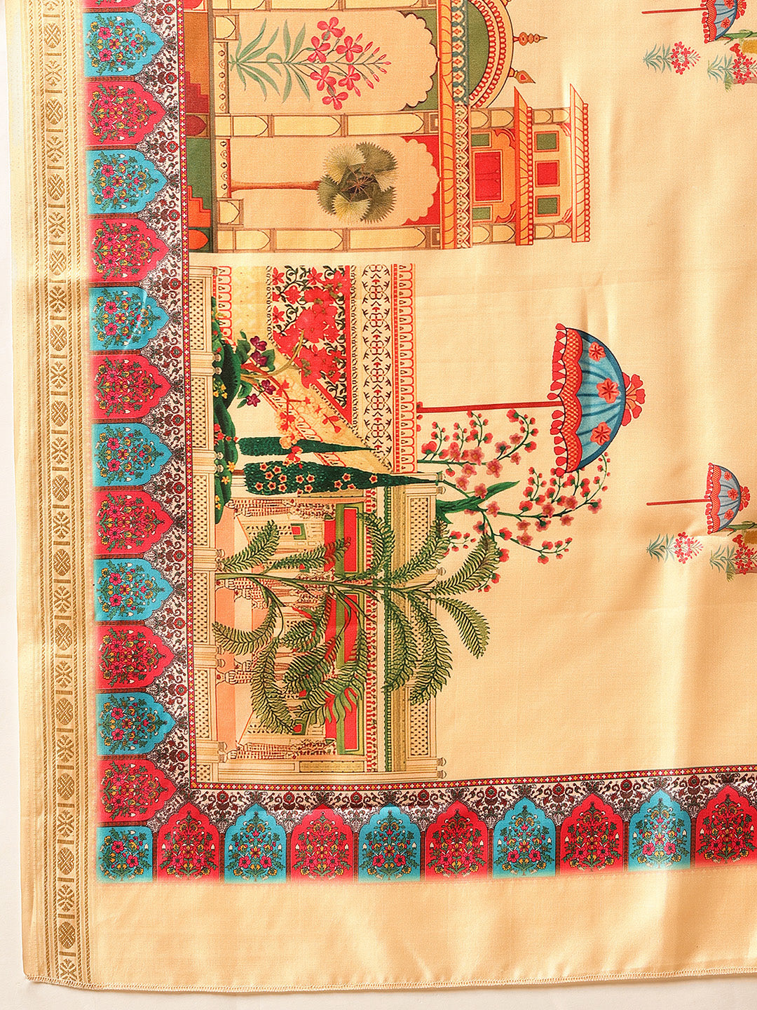 Women Beige Art Silk Digital Printed Saree With Unstitched Blouse