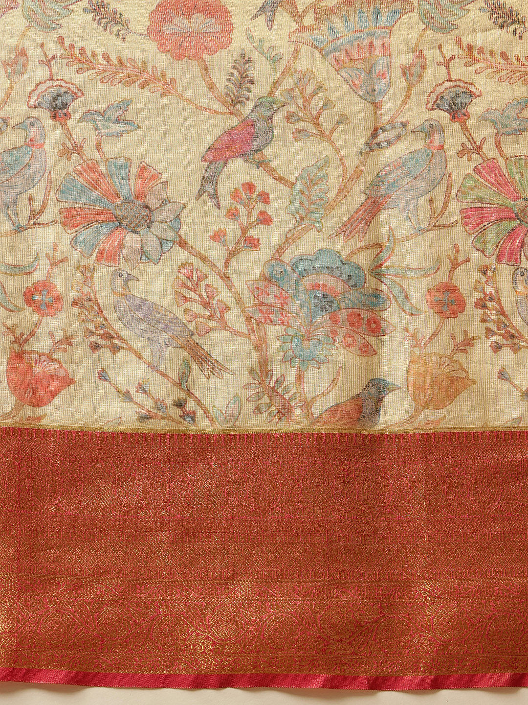 Women Beige Muga Silk Digital Printed Saree With Unstitched Blouse