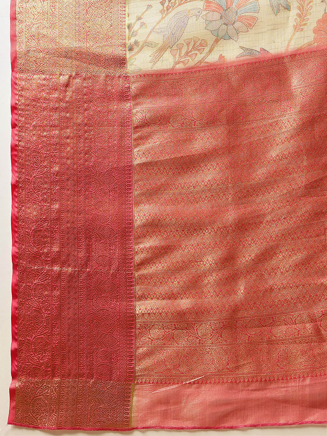 Women Beige Muga Silk Digital Printed Saree With Unstitched Blouse