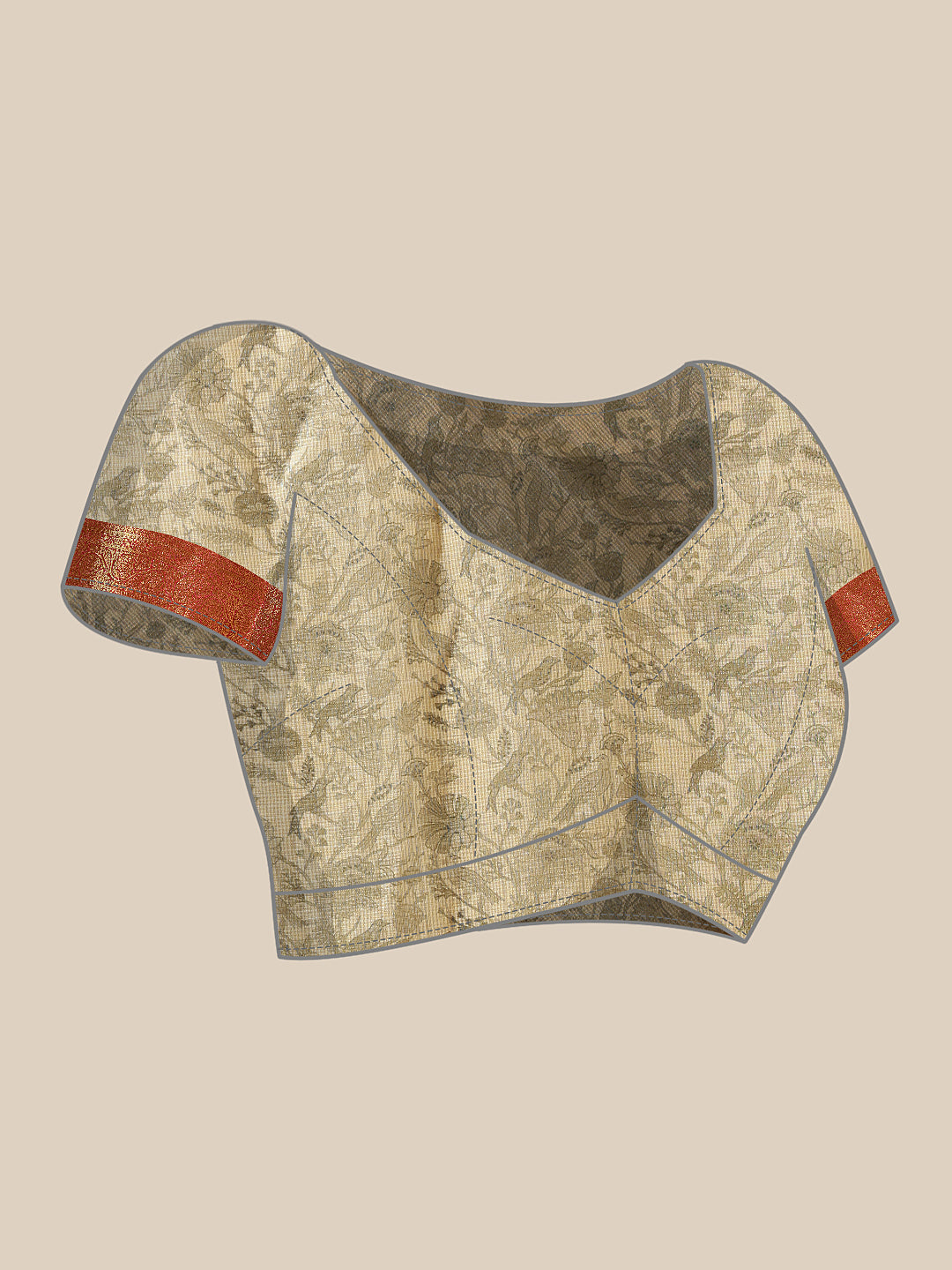 Women Beige Muga Silk Digital Printed Saree With Unstitched Blouse