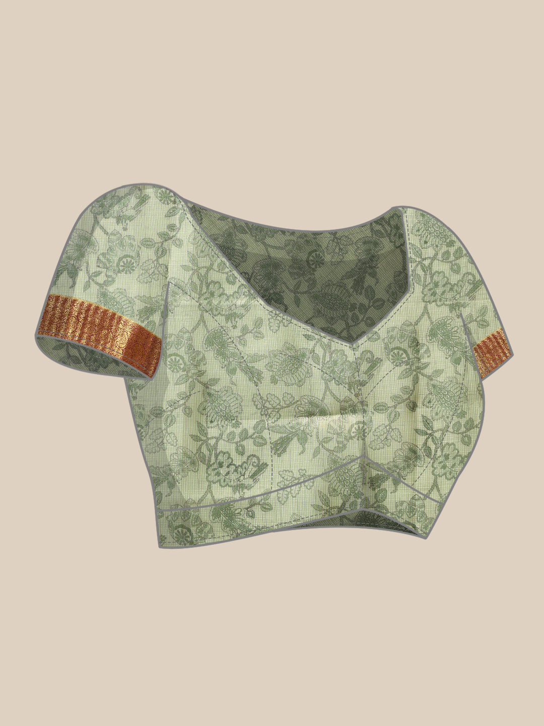 Women Green Muga Silk Digital Printed Saree With Unstitched Blouse