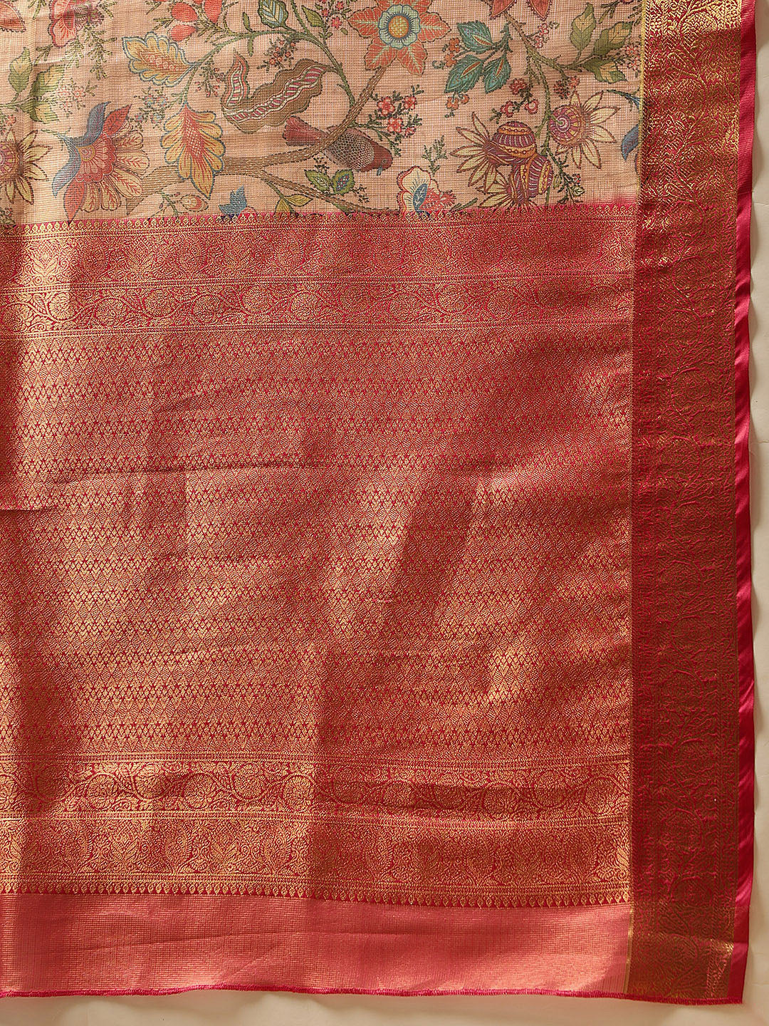 Women Peach Muga Silk Digital Printed Saree With Unstitched Blouse