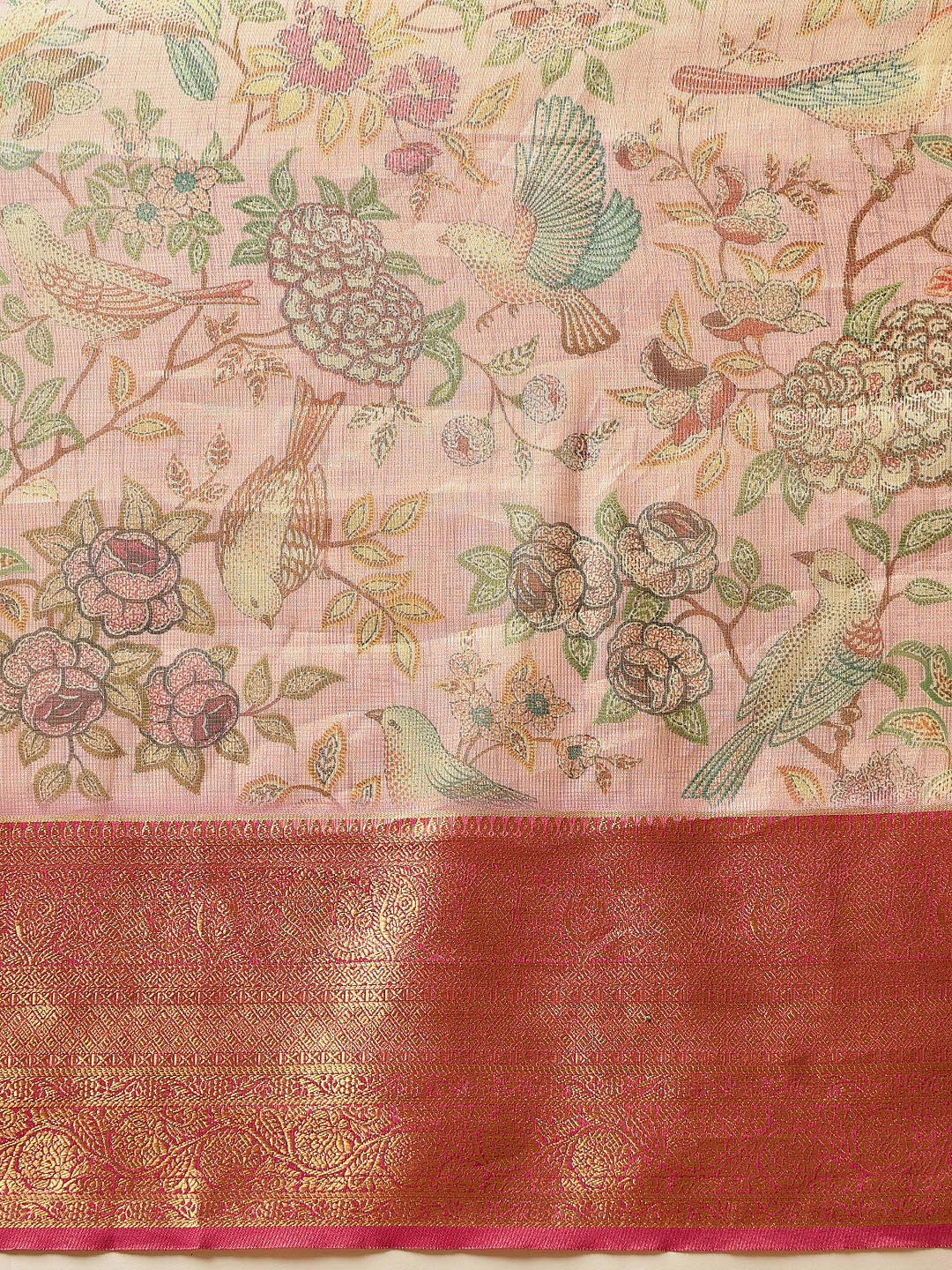Women Pink Muga Silk Digital Printed Saree With Unstitched Blouse