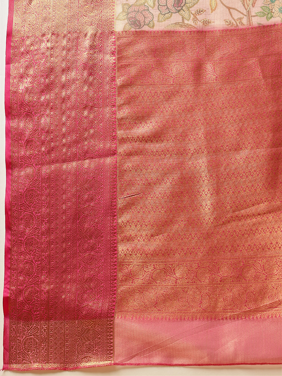 Women Pink Muga Silk Digital Printed Saree With Unstitched Blouse