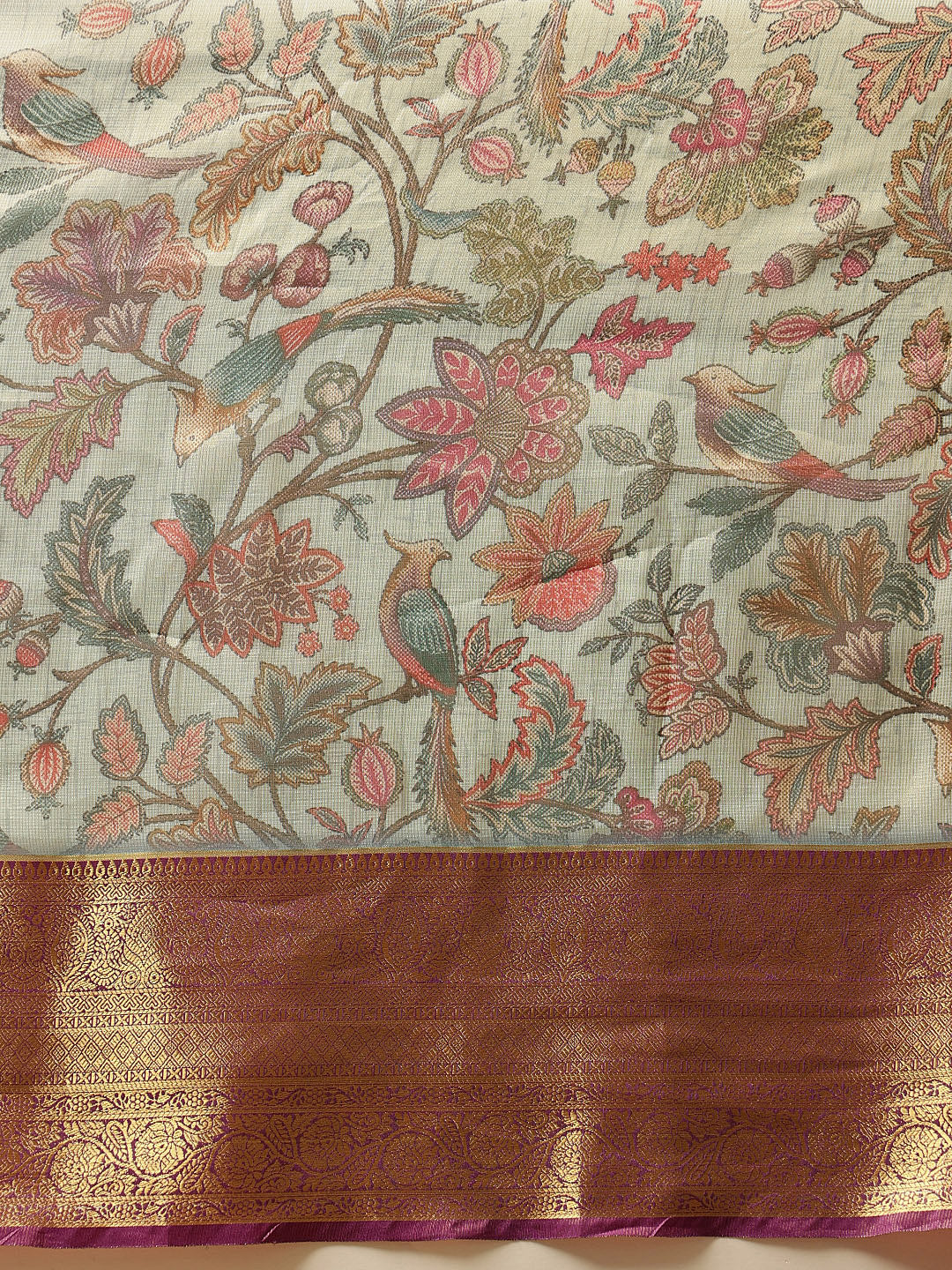 Women Teal Muga Silk Digital Printed Saree With Unstitched Blouse