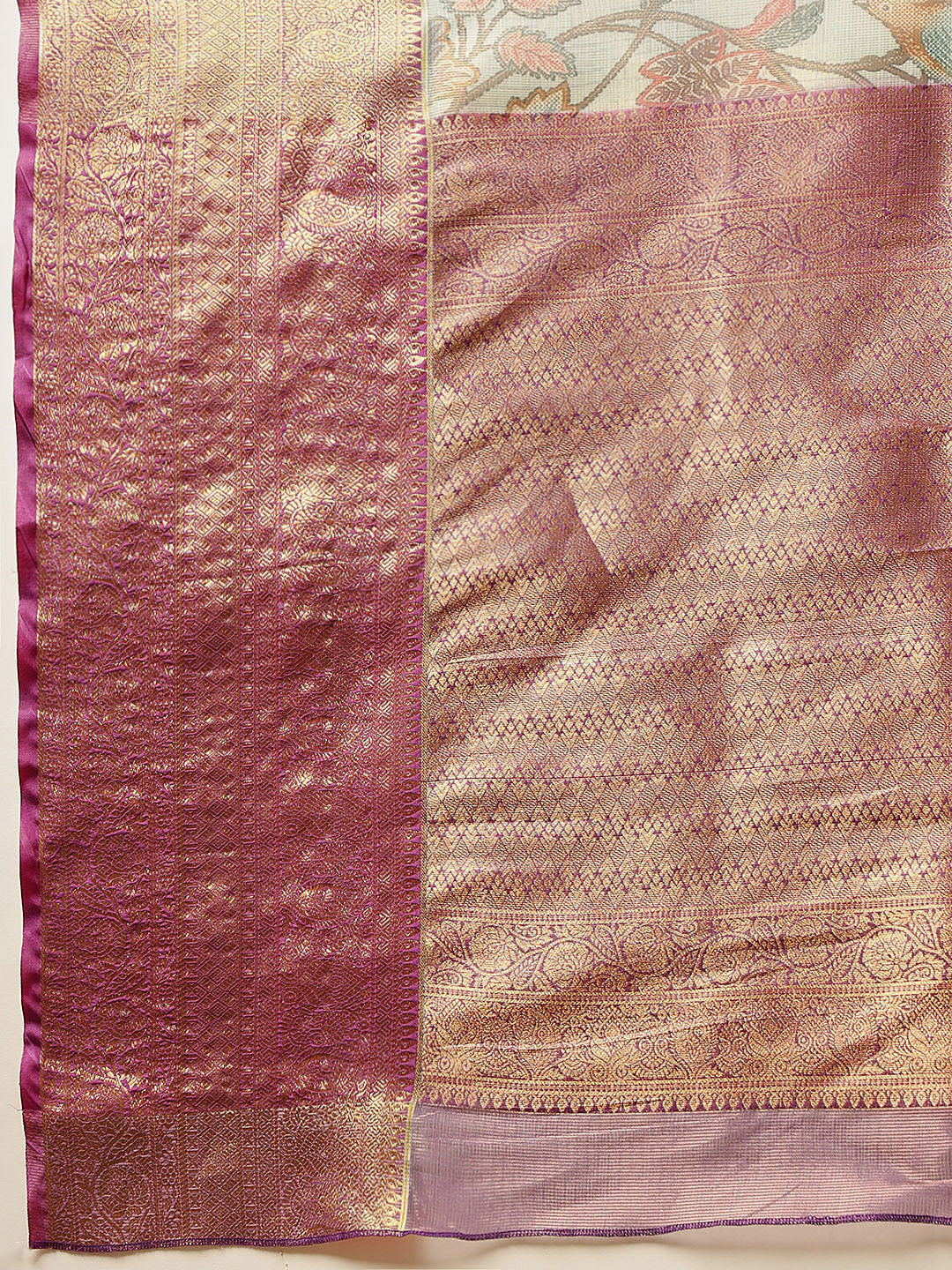 Women Teal Muga Silk Digital Printed Saree With Unstitched Blouse