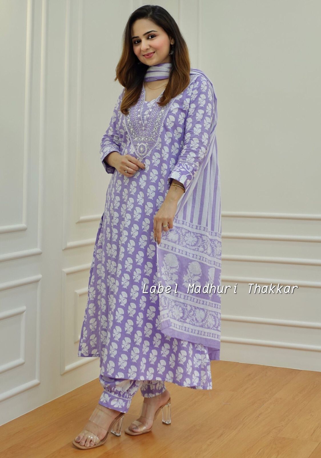 Women Party Wear Printed Cotton Kurta With Pant And Duppata Set