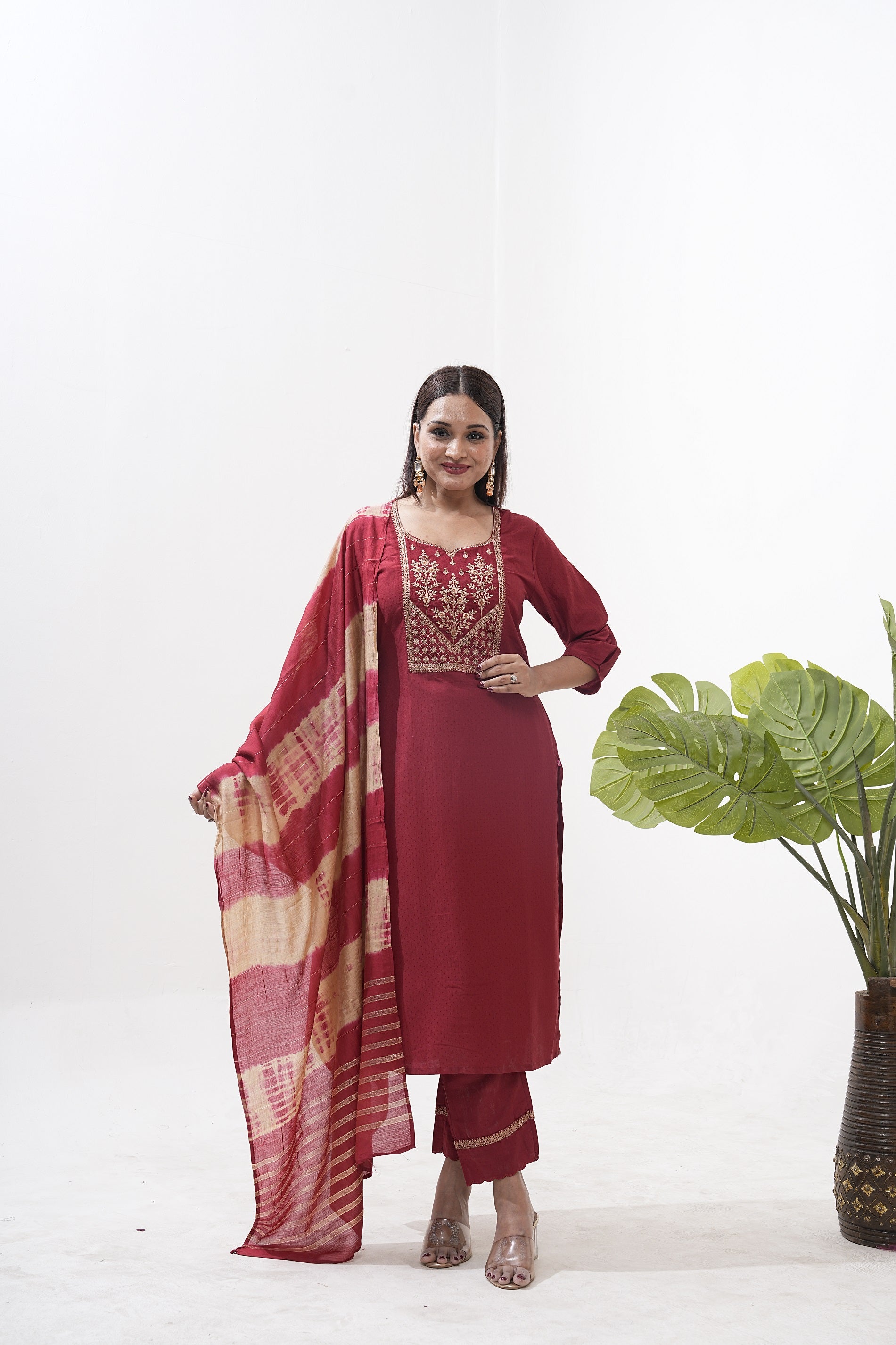 Women Party Wear Embroidery Worked Kurta With Pant And Duppata Set NOZ2TOZ - Made In INDIA.