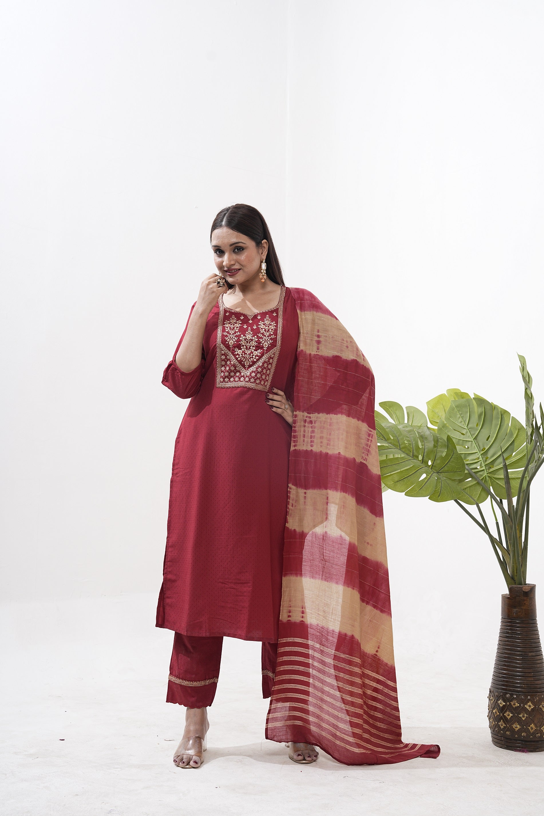 Women Party Wear Embroidery Worked Kurta With Pant And Duppata Set NOZ2TOZ - Made In INDIA.