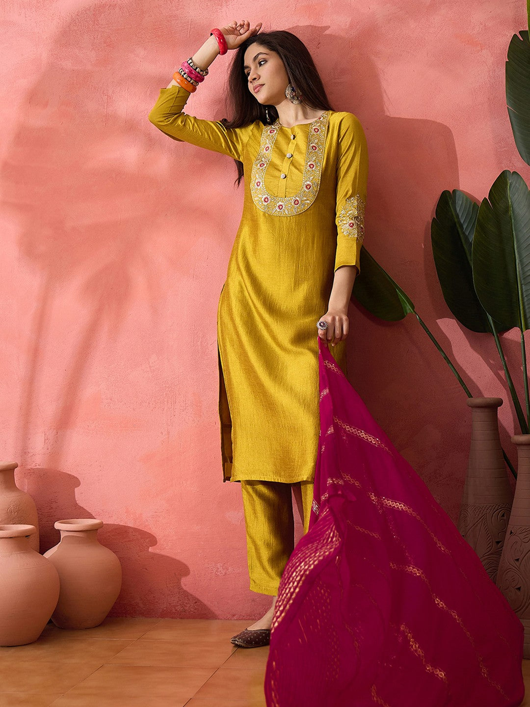 Women Party Wear Embroidery Worked Kurta With Pant And Duppata Set NOZ2TOZ - Made In INDIA.