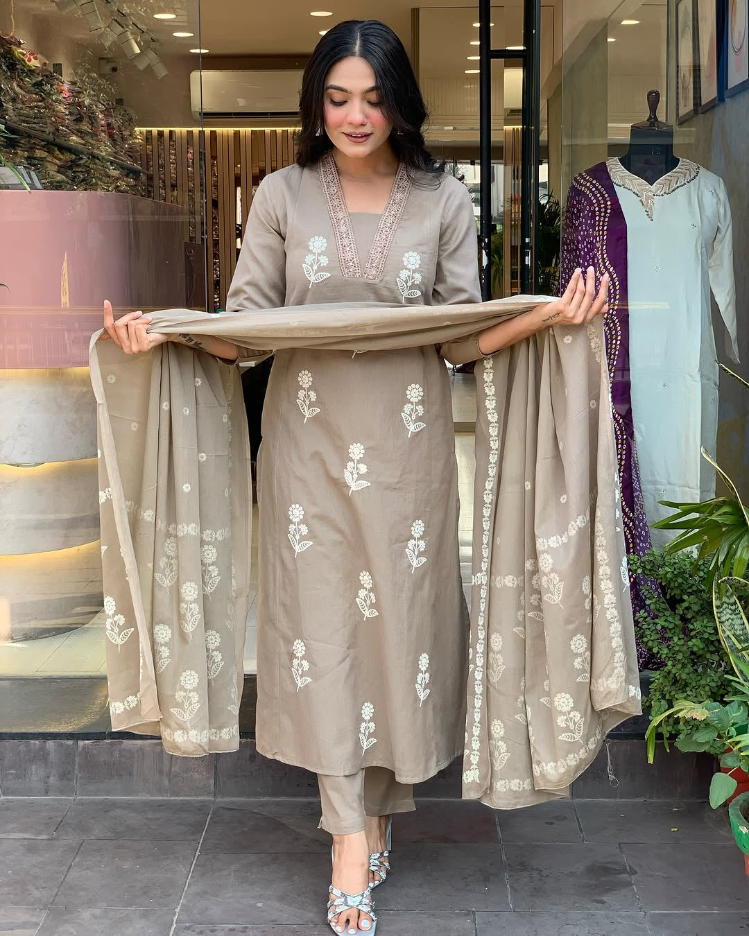 Women Embroidery Worked Kurta With Pant And Duppata Set