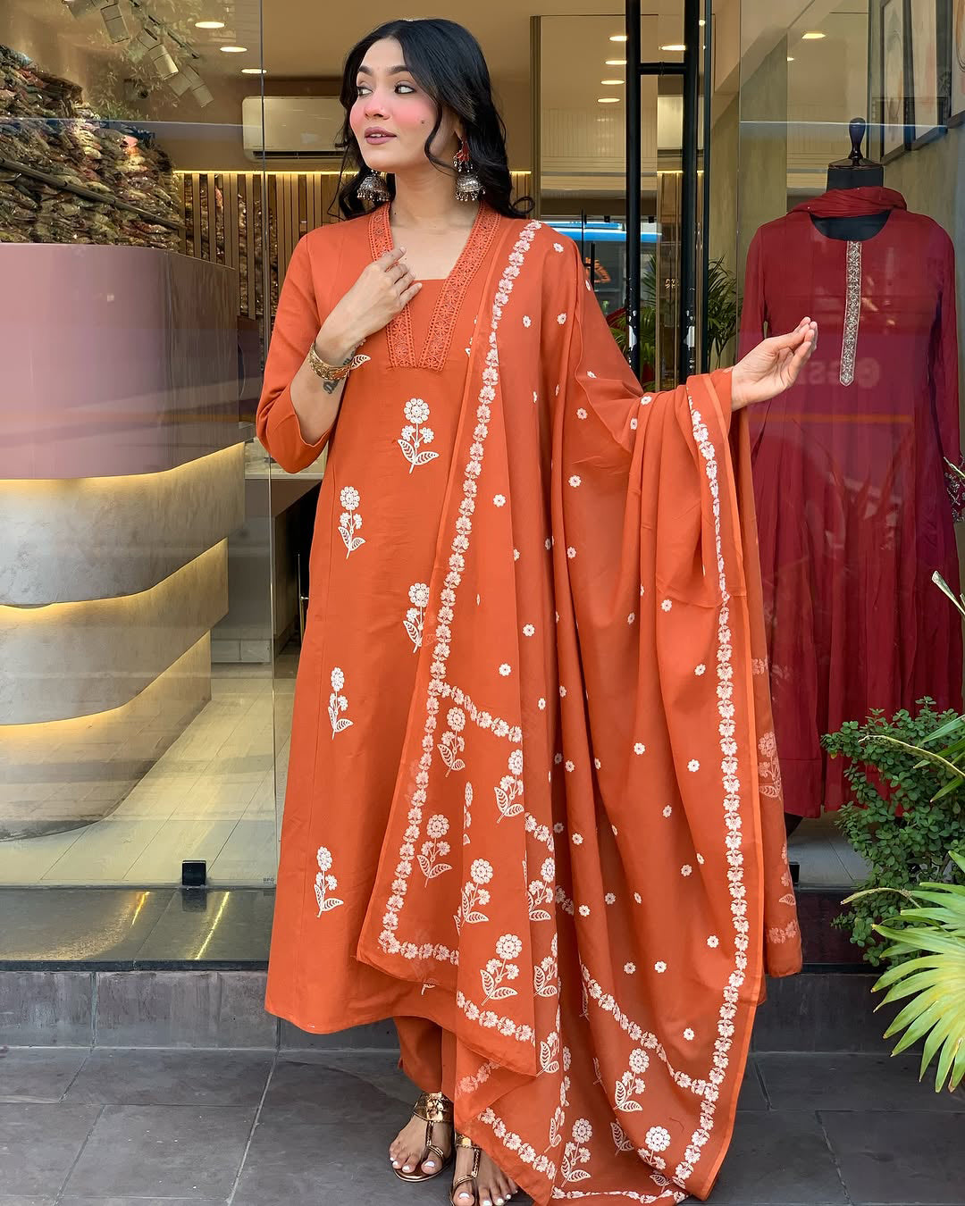 Women Embroidery Worked Kurta With Pant And Duppata Set