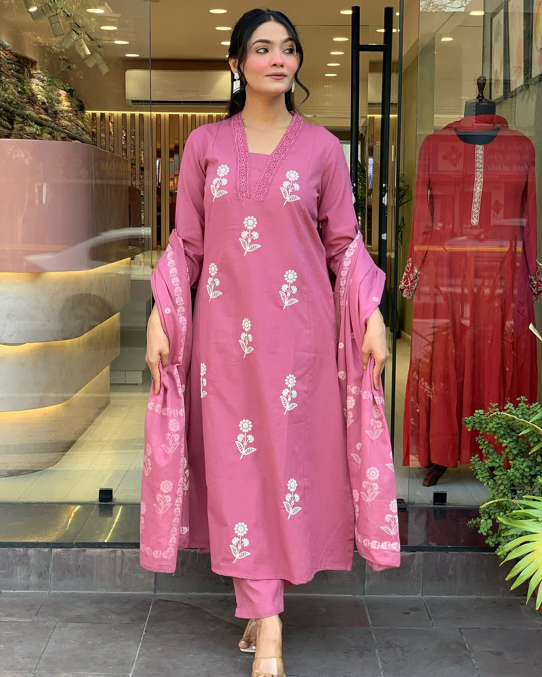 Women Embroidery Worked Kurta With Pant And Duppata Set