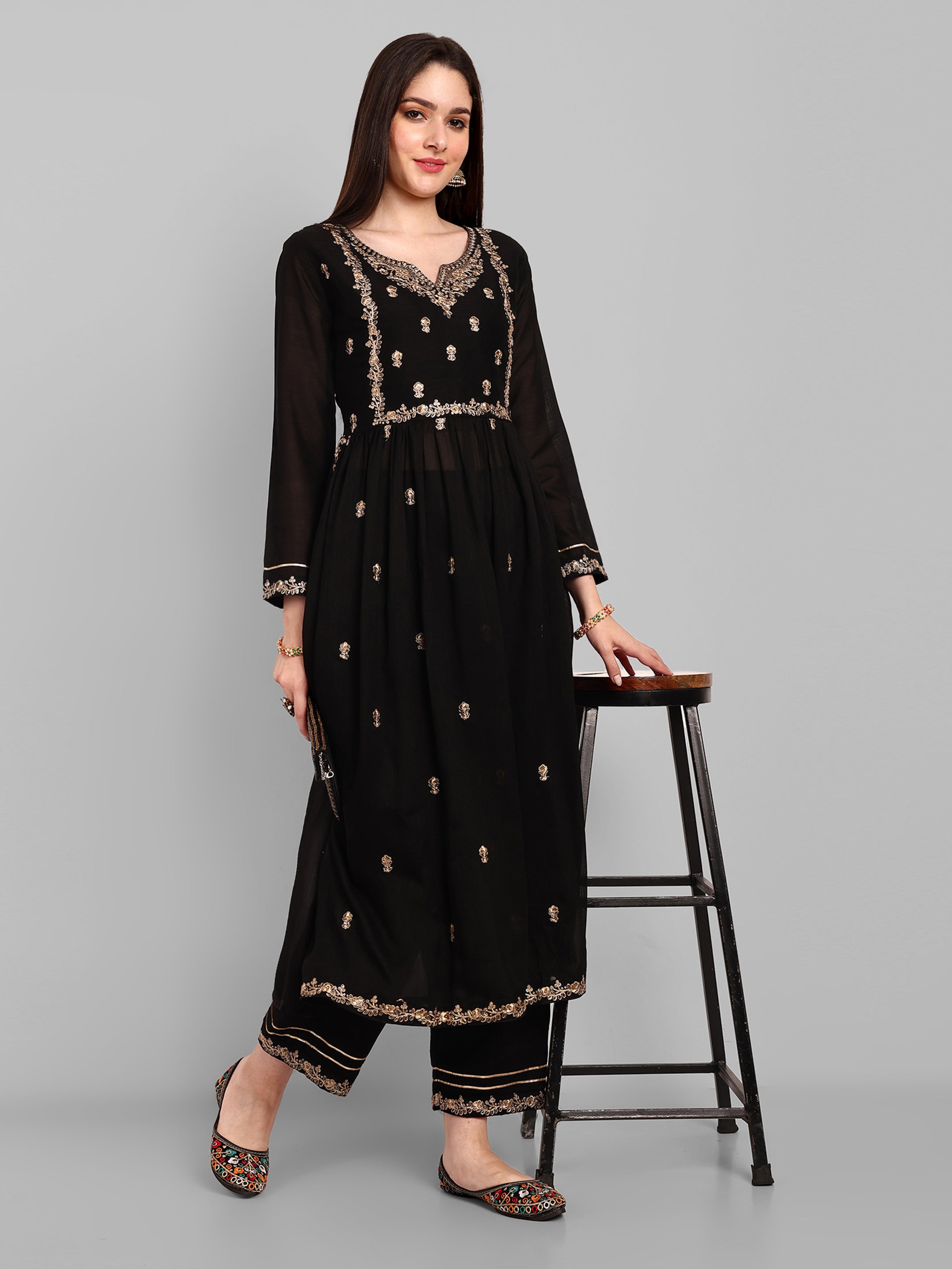 Women Party Wear Embroidery Worked Kurta With Pant And Duppata Set