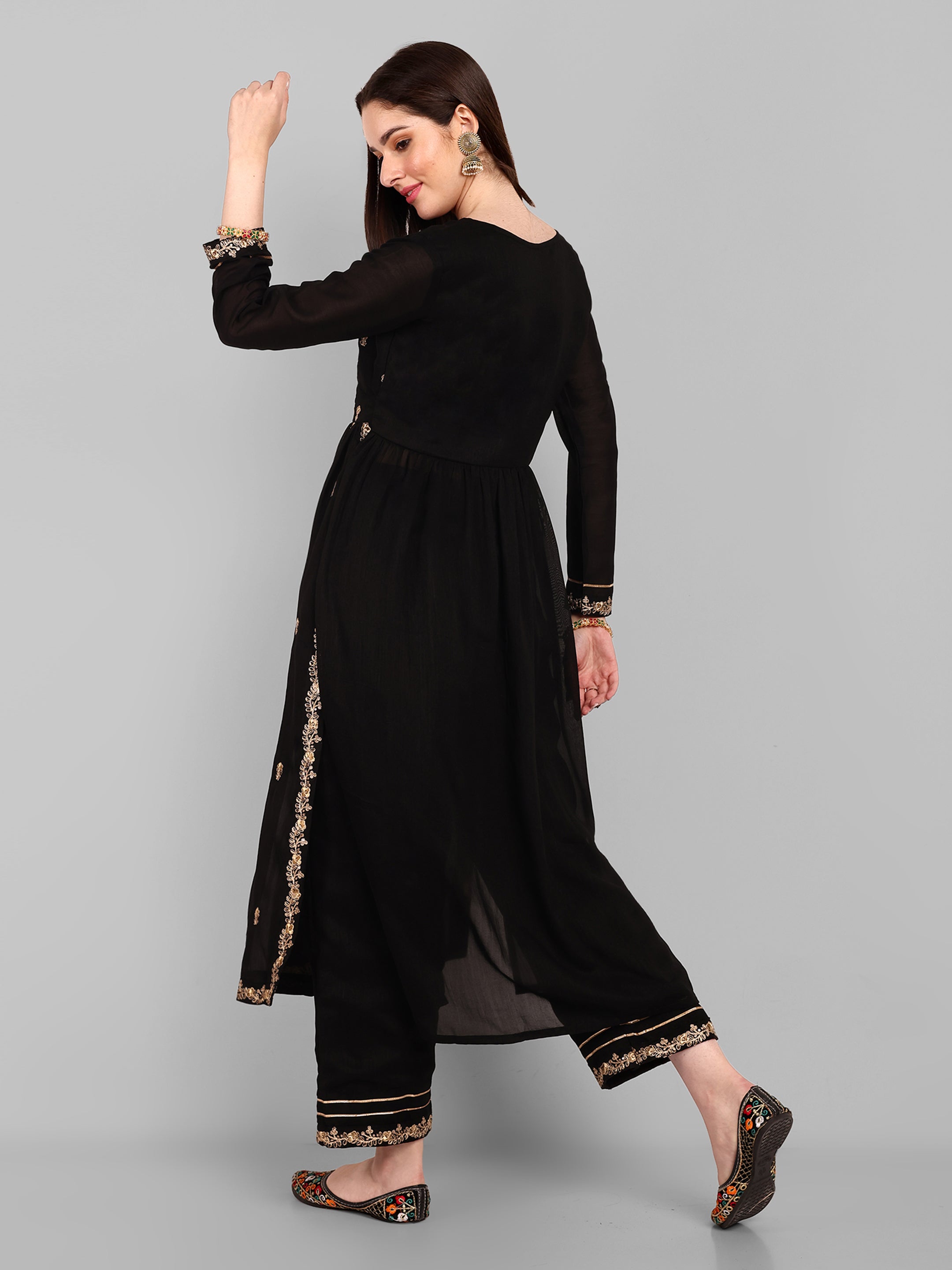 Women Party Wear Embroidery Worked Kurta With Pant And Duppata Set