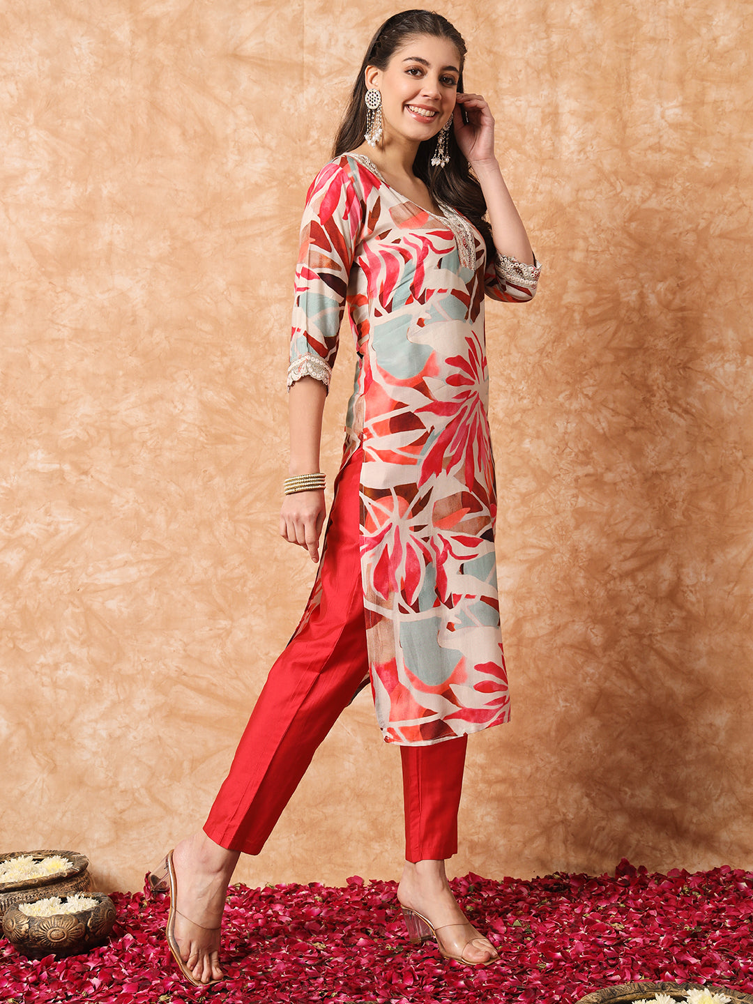 Women Party Wear Embroidery Worked Kurta With Pant And Duppata Set