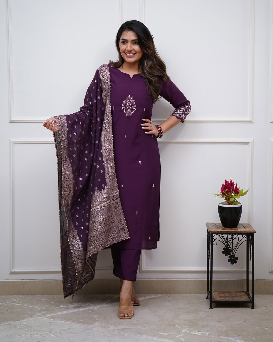Women Embroidery Worked Kurta With Pant And Duppata Set