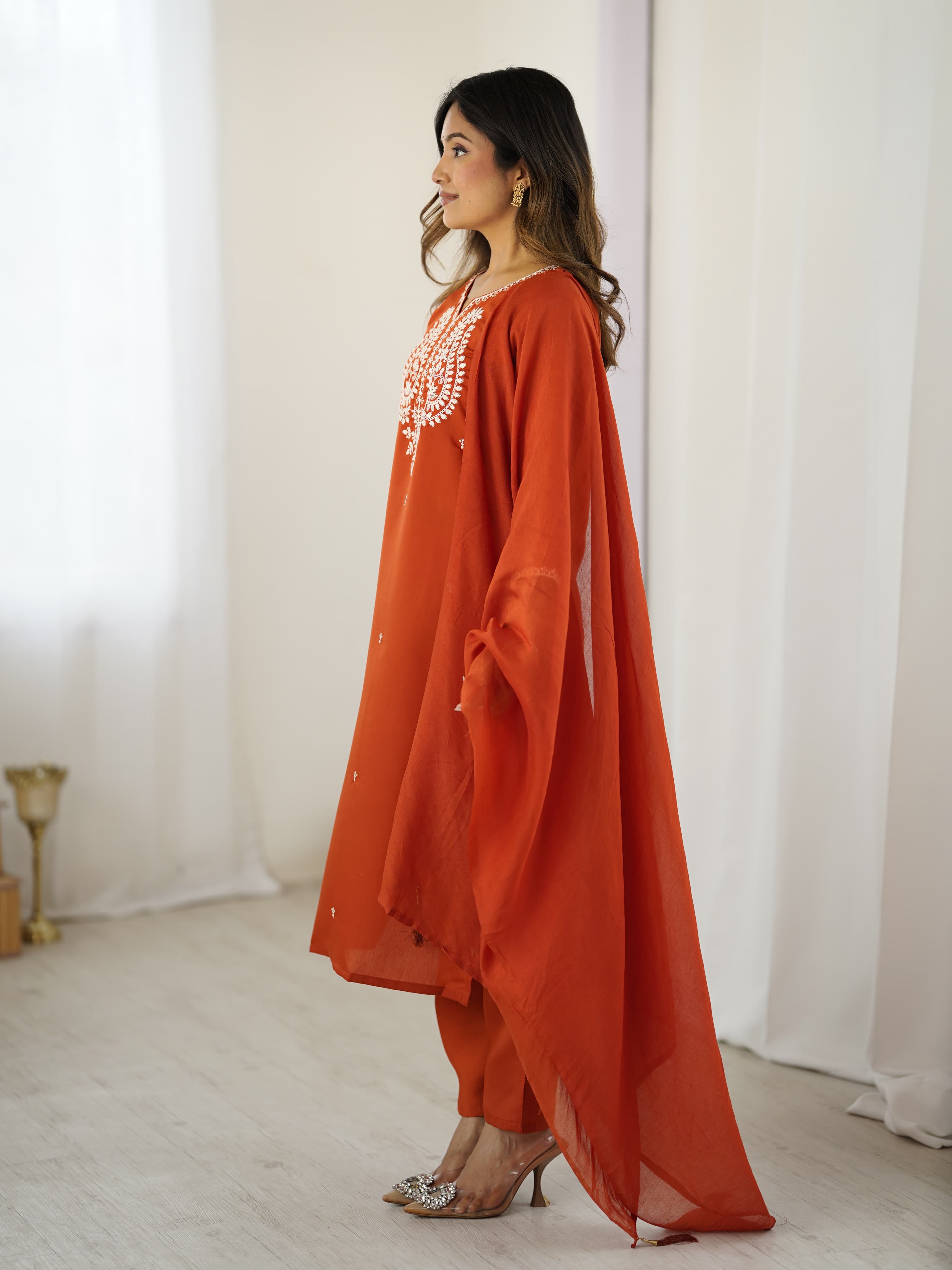 Women Embroidery Worked Kurta With Pant And Duppata Set