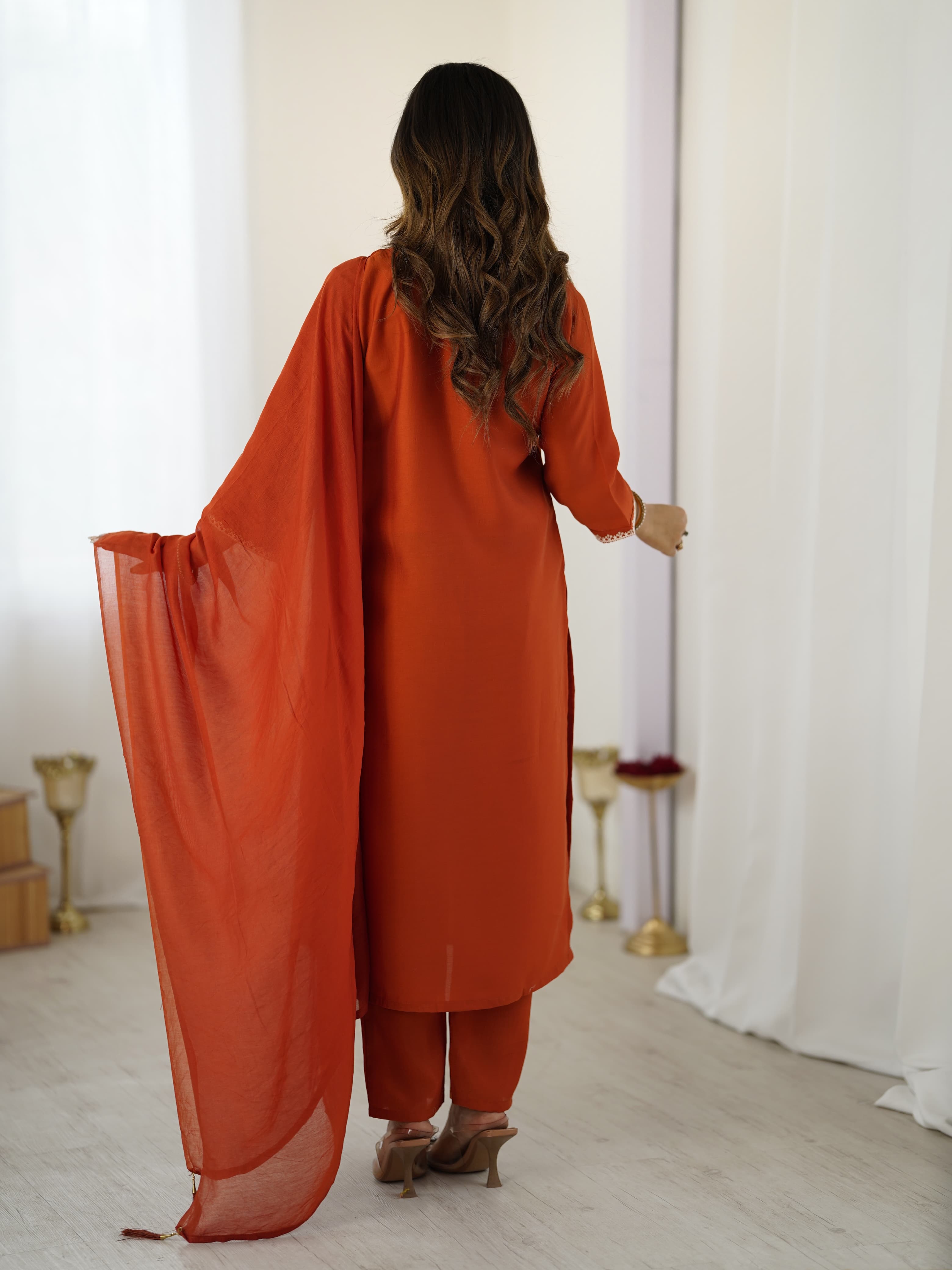 Women Embroidery Worked Kurta With Pant And Duppata Set