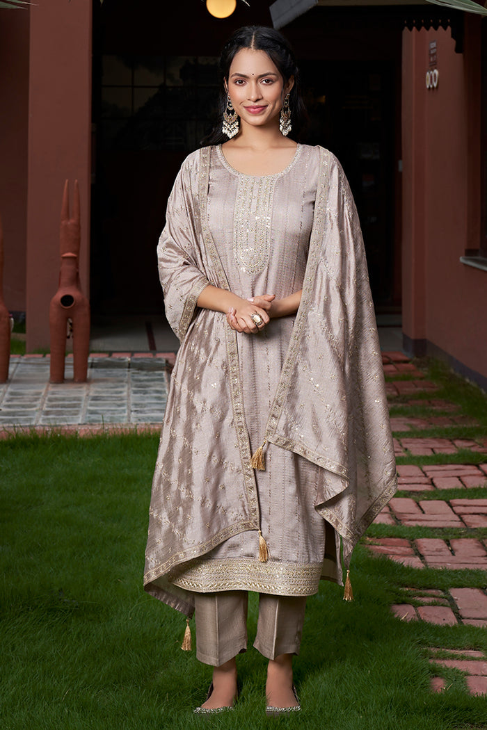 Women Embroidery Worked Kurta With Pant And Duppata Set