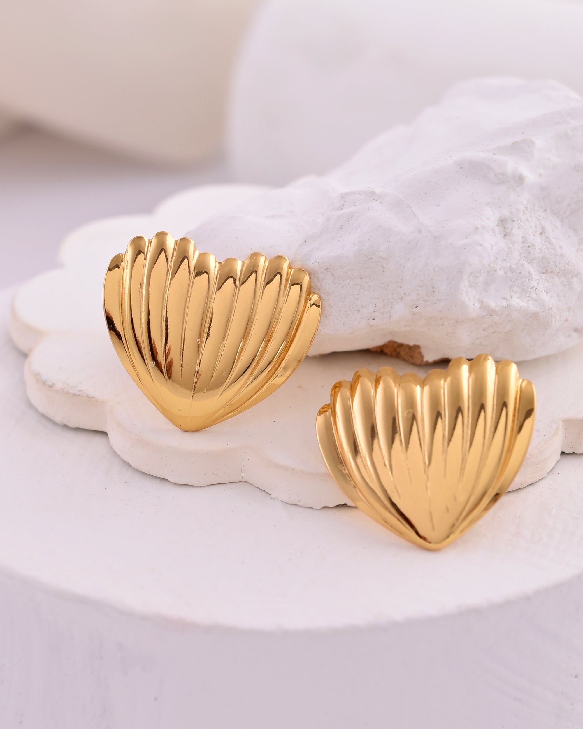 Gold-Tone Petal Shaped Stud Earrings