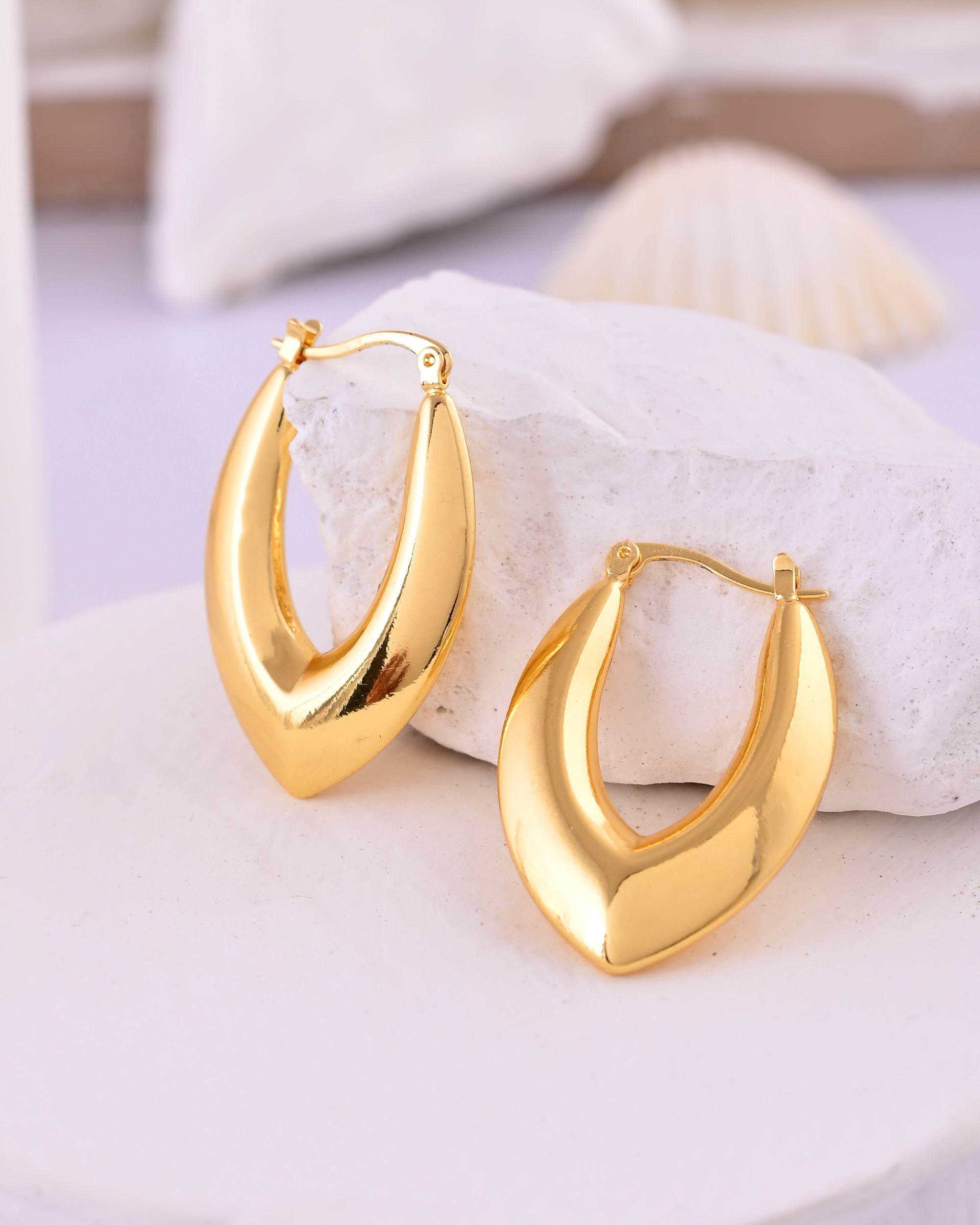 Gold-Plated V-Shaped Hoop Earrings