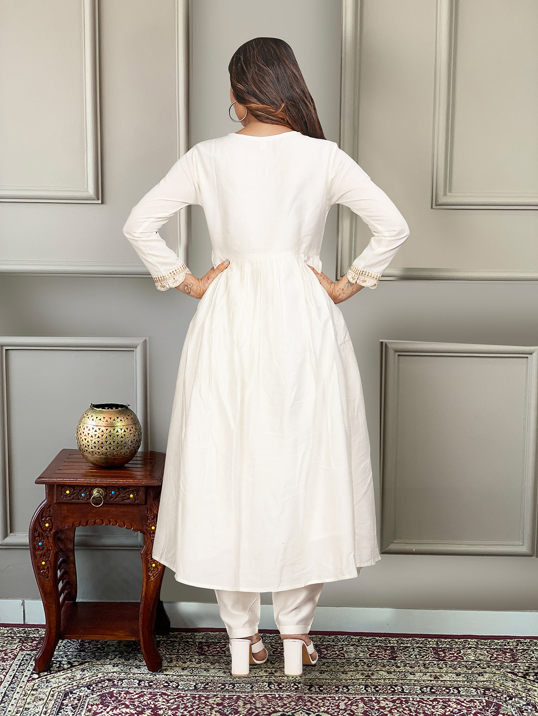 Women Red Chanderi  Embroidery Work Kurta Set With Dupatta