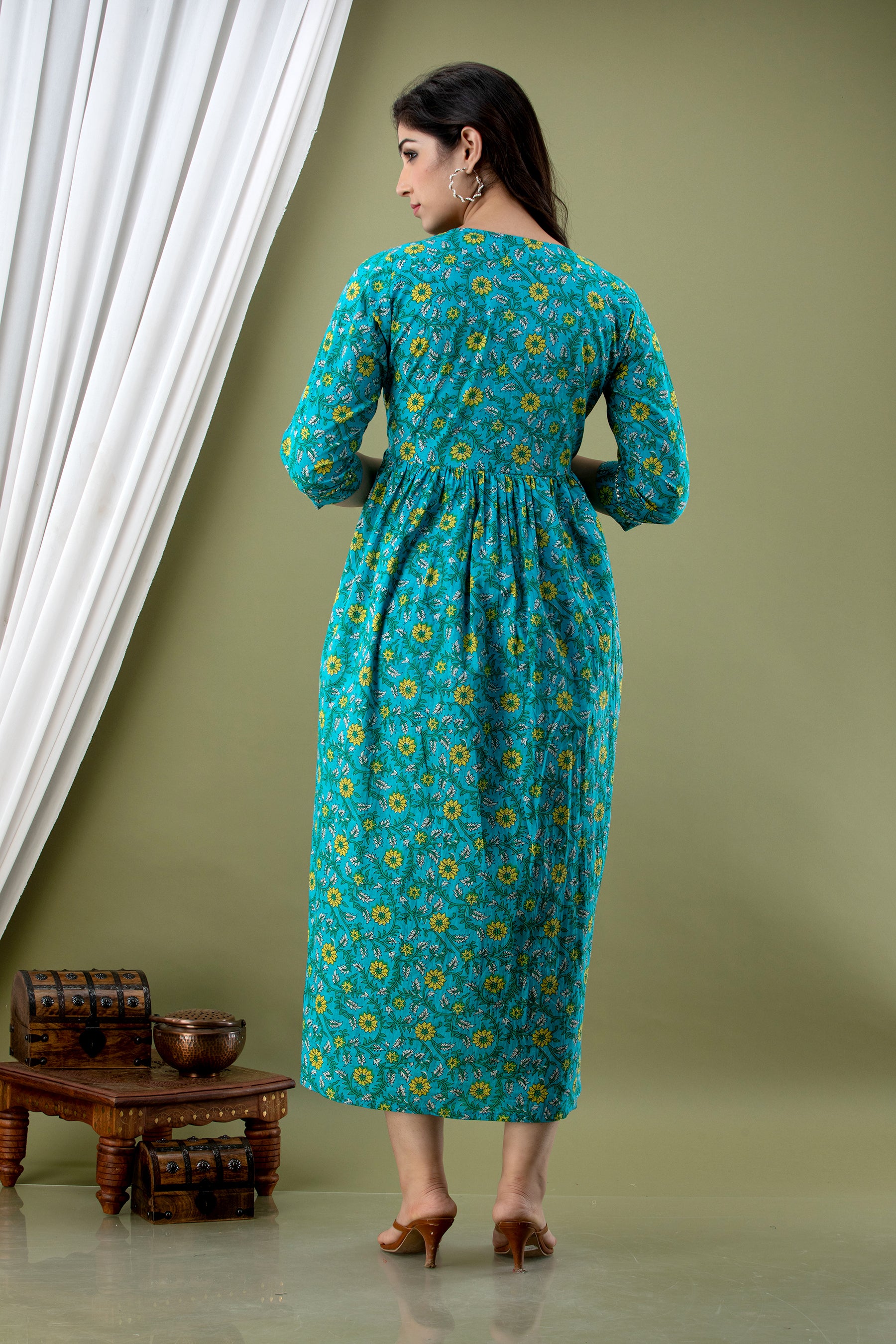 Women Floral Printed Pure Cotton Flared Maternity Maxi Dress