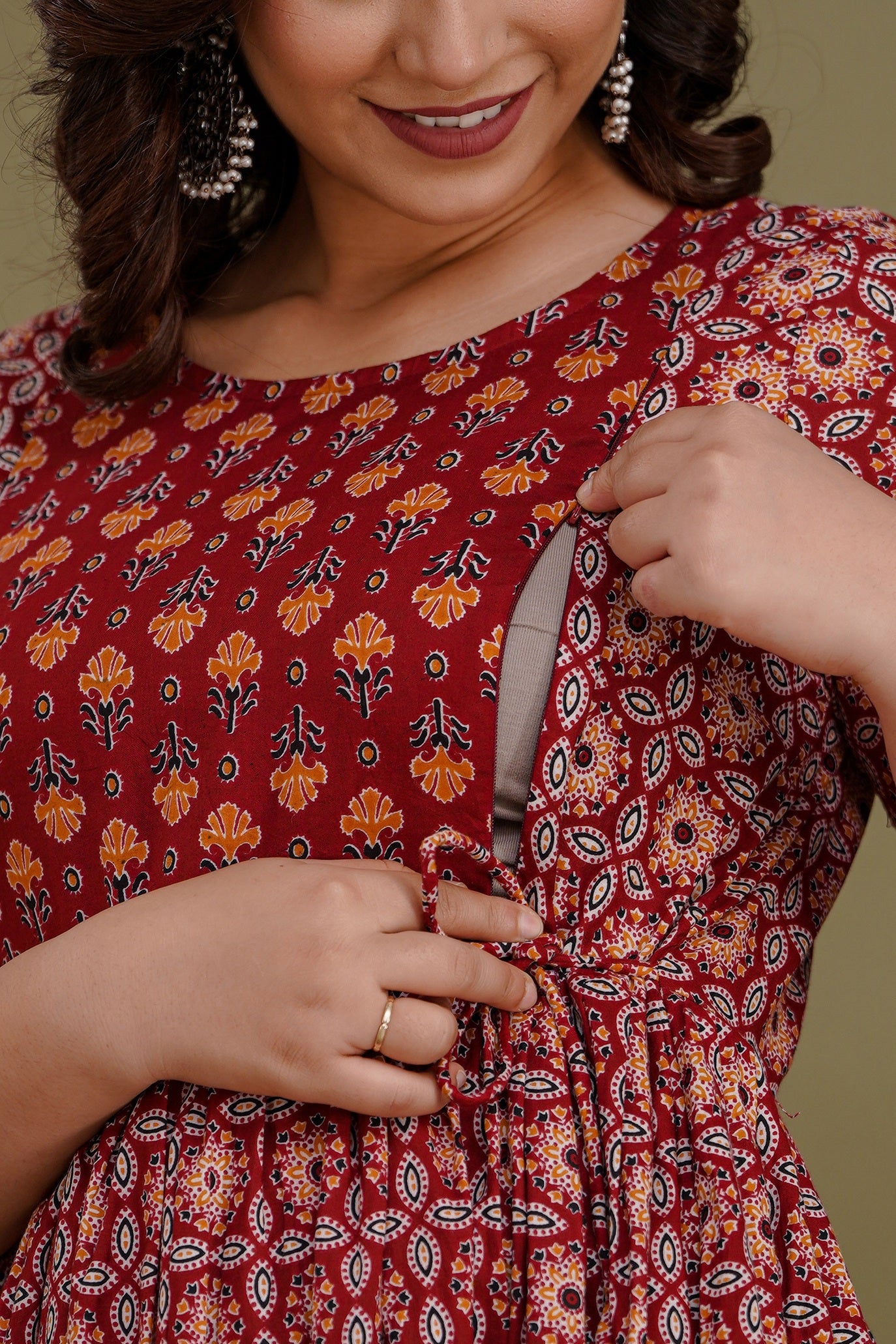 Women Floral Printed Pure Cotton Flared Maternity Maxi Dress