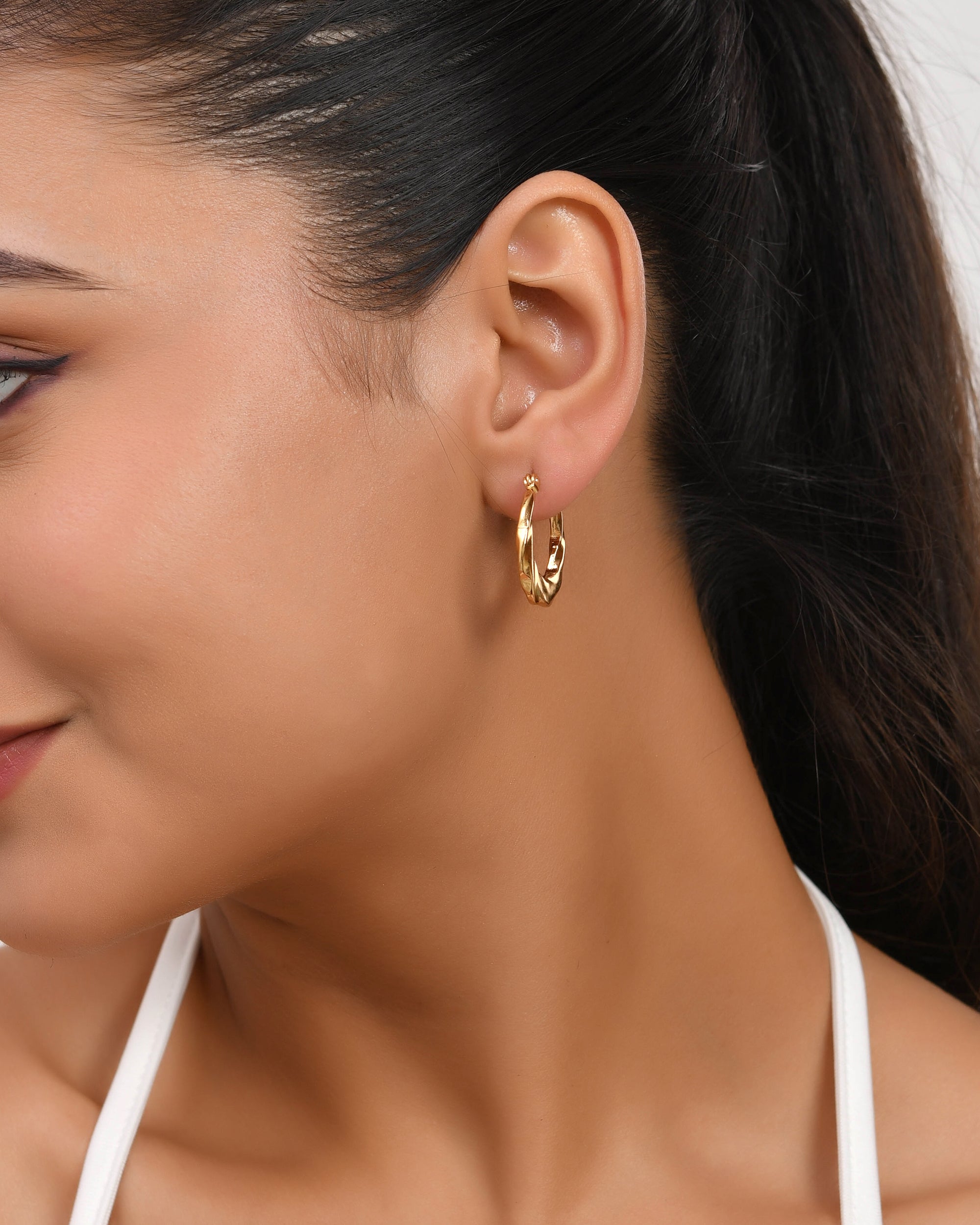 Gold-Tone Textured Hoop Earrings