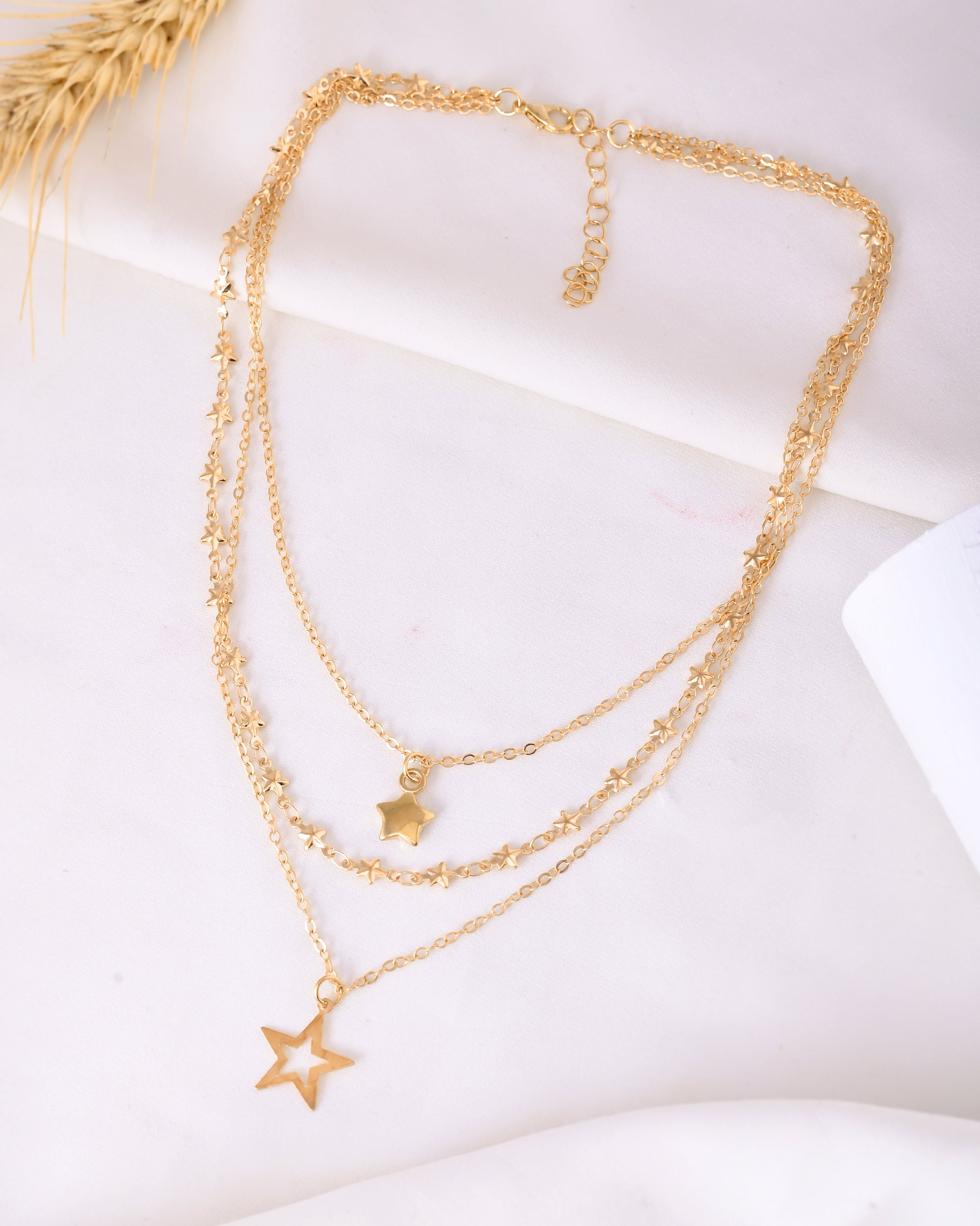 Gold-Plated Layered Necklace with Star Pendants