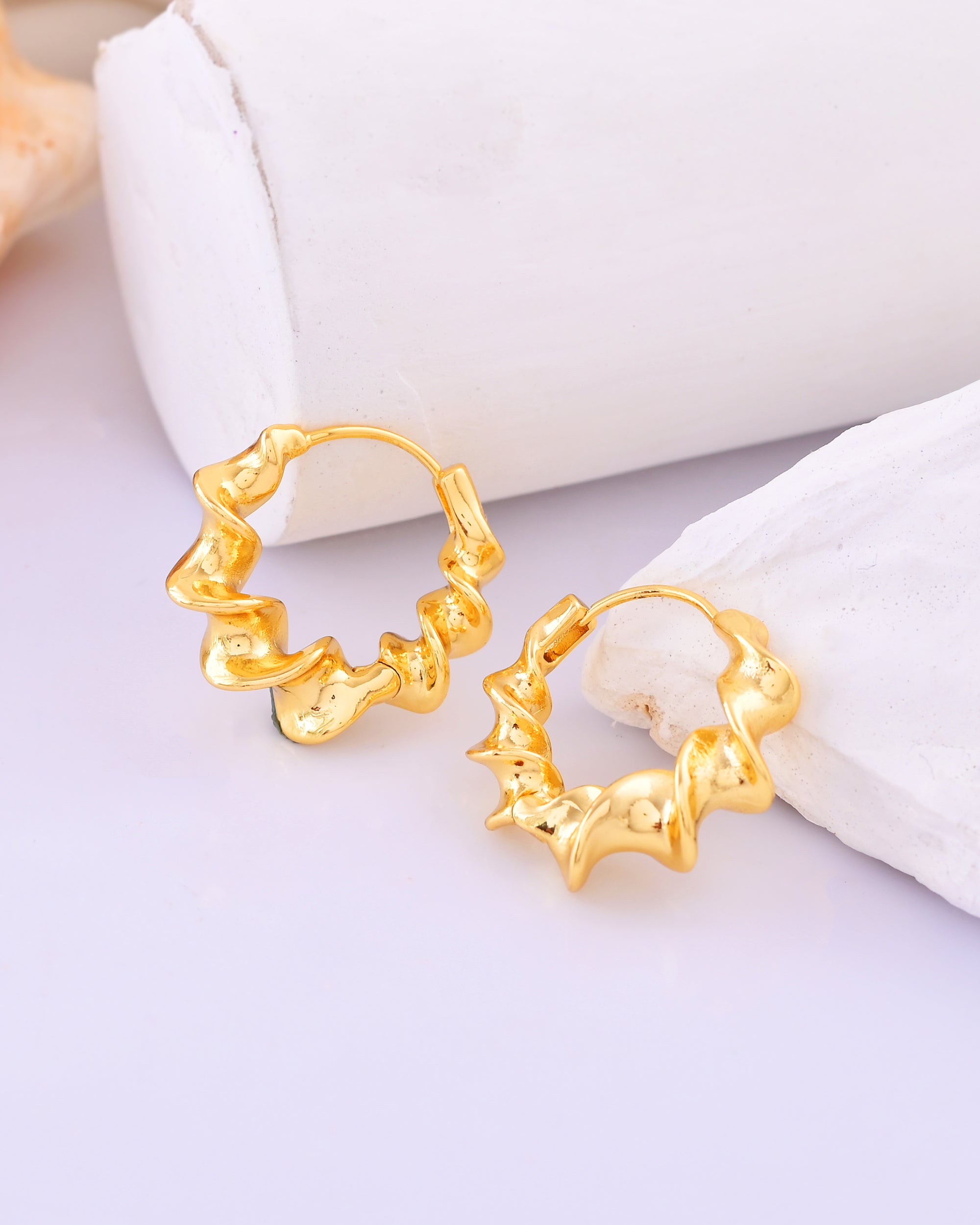 Gold-Tone Designer Zigzag Hoop Earrings