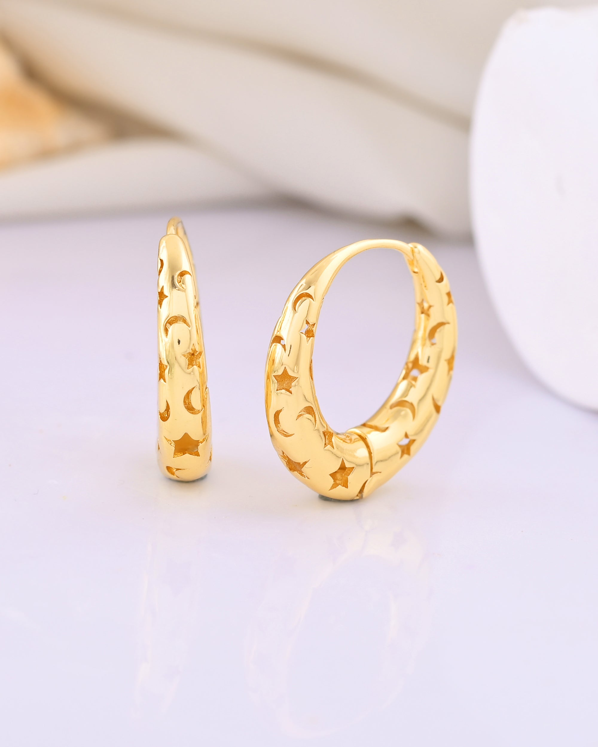 Gold-Plated Celestial Hoop Earrings  Star & Moon Cut-Out Design