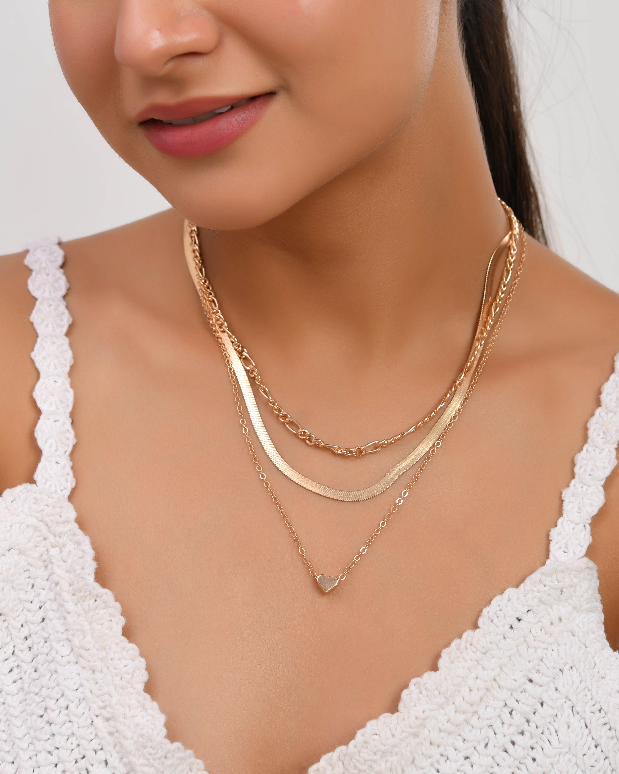 Gold-Plated Layered Necklace with Heart Pendant