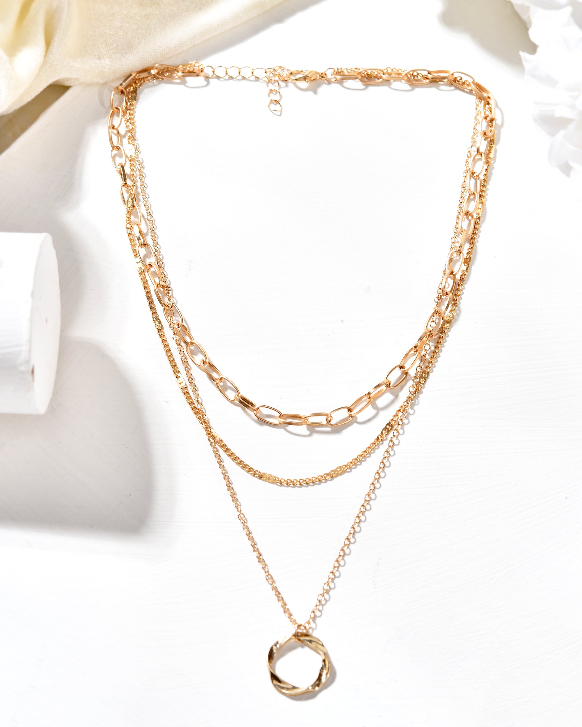 Gold-Plated Layered Necklace with Twisted Circle Pendant