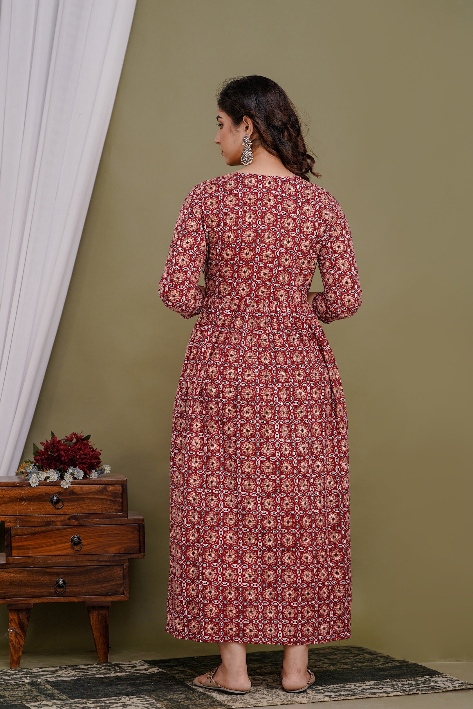 Women Floral Printed Pure Cotton Flared Maternity Maxi Dress