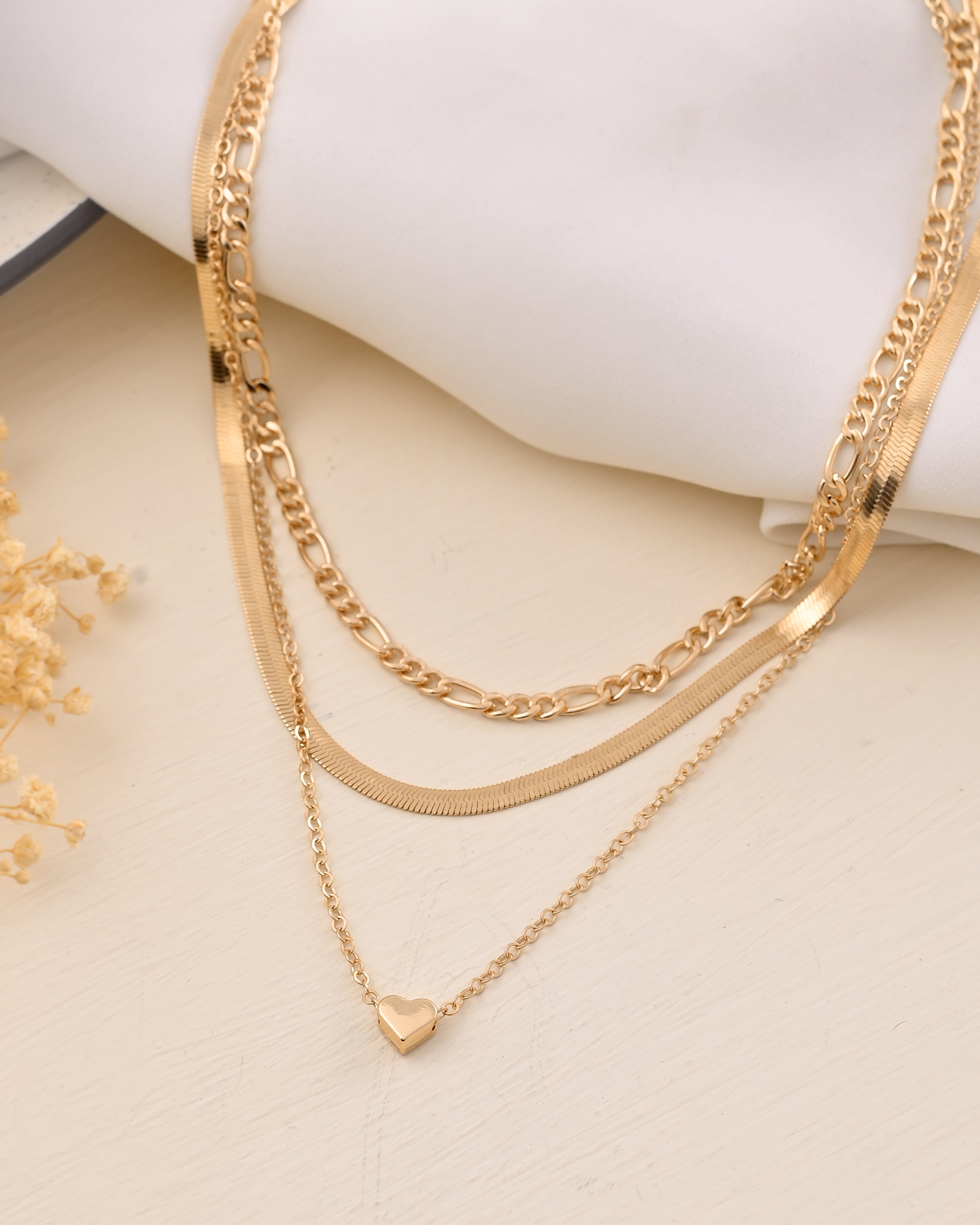 Gold-Plated Layered Necklace with Heart Pendant