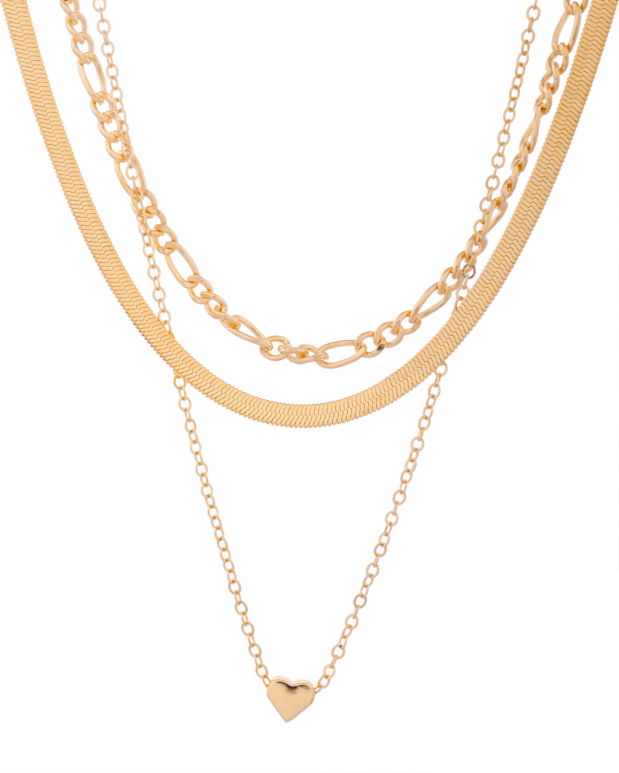 Gold-Plated Layered Necklace with Heart Pendant
