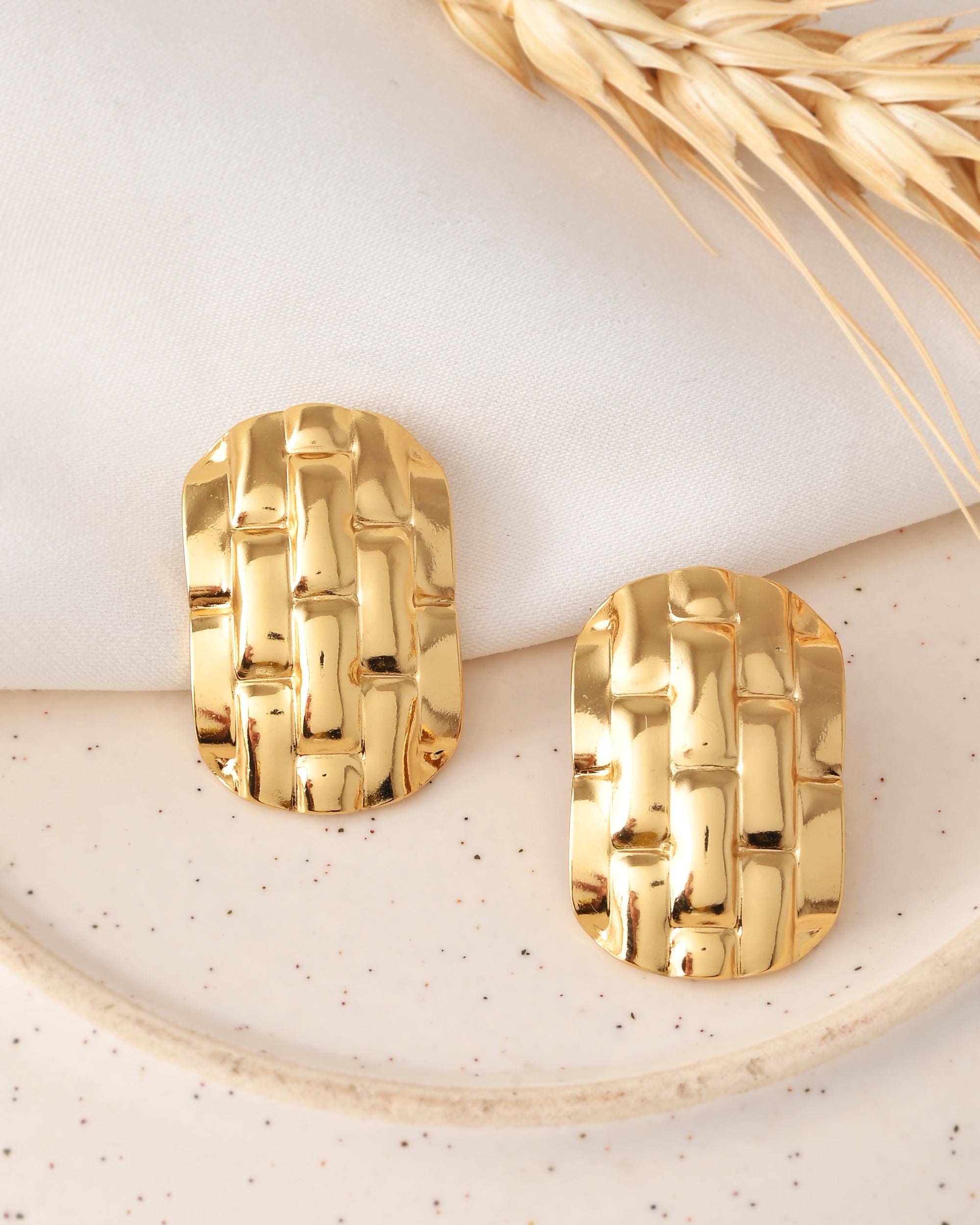 Gold-Tone Textured Oval Stud Earrings