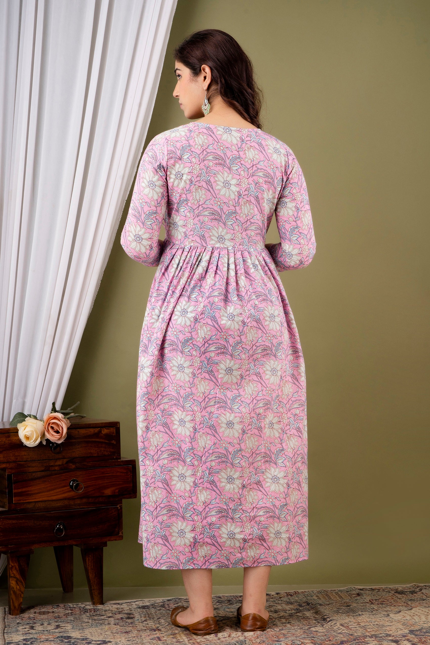 Women Floral Printed Pure Cotton Flared Maternity Maxi Dress