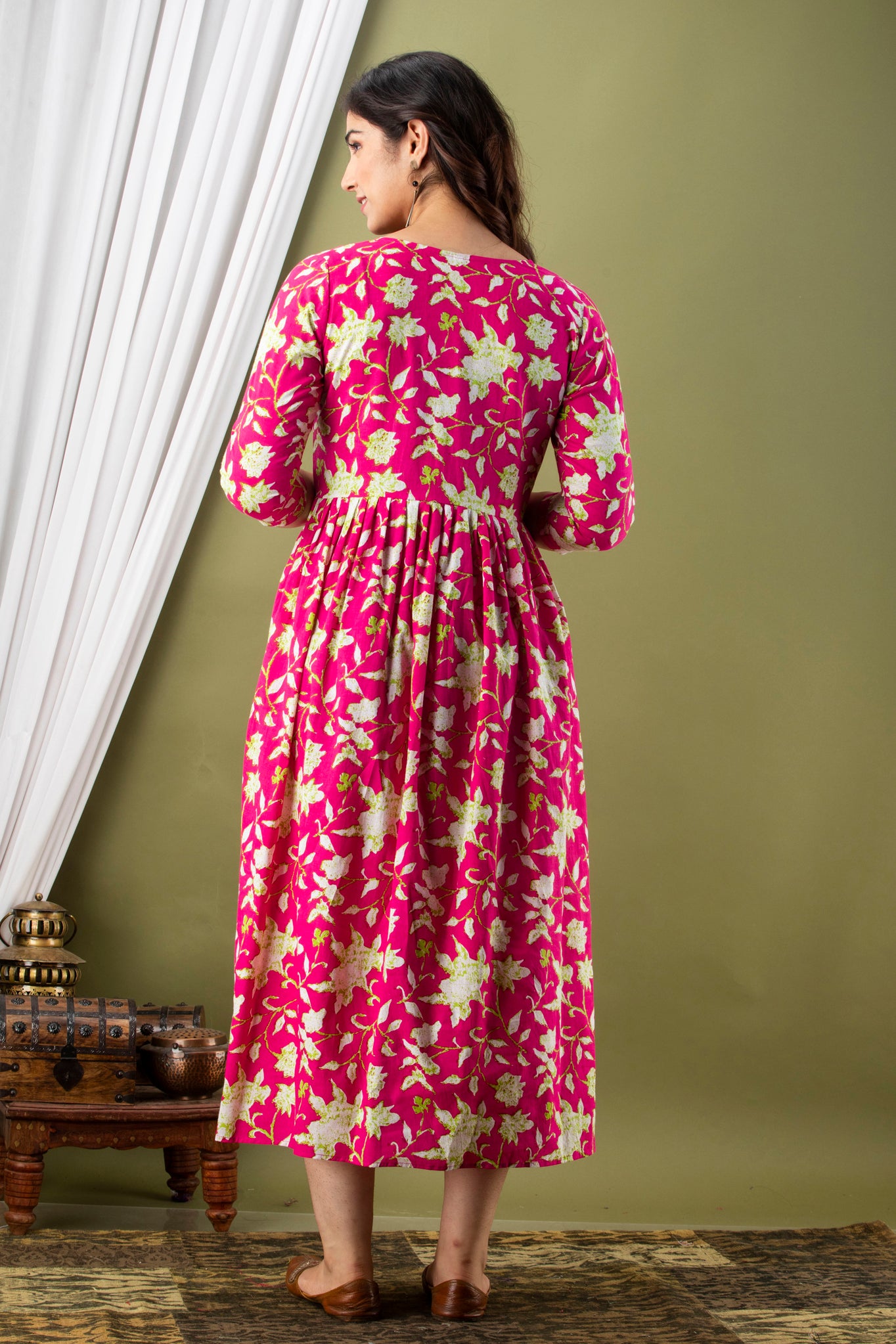 Women Floral Printed Pure Cotton Flared Maternity Maxi Dress