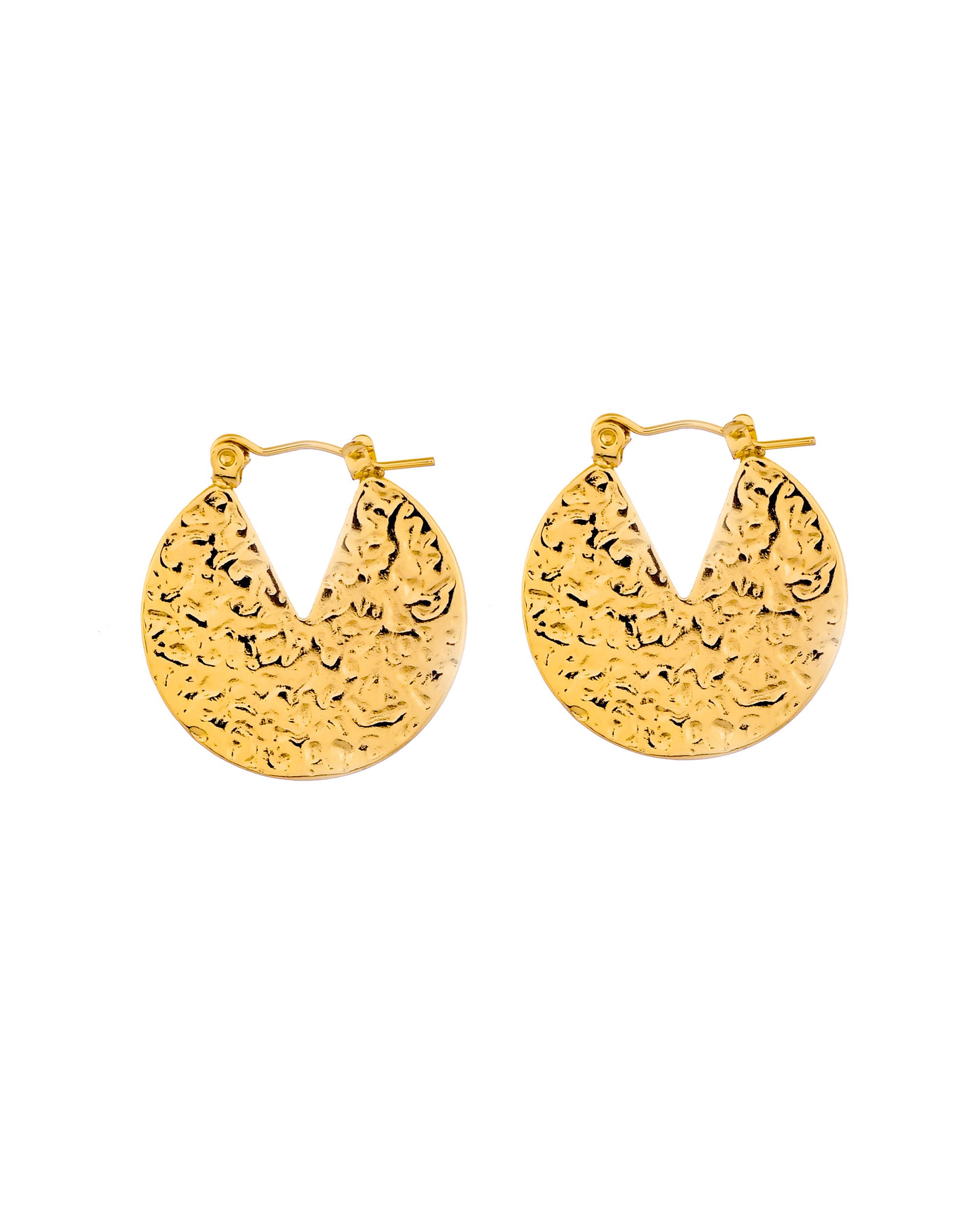 Gold-Tone Hammered Disc Hoop Earrings