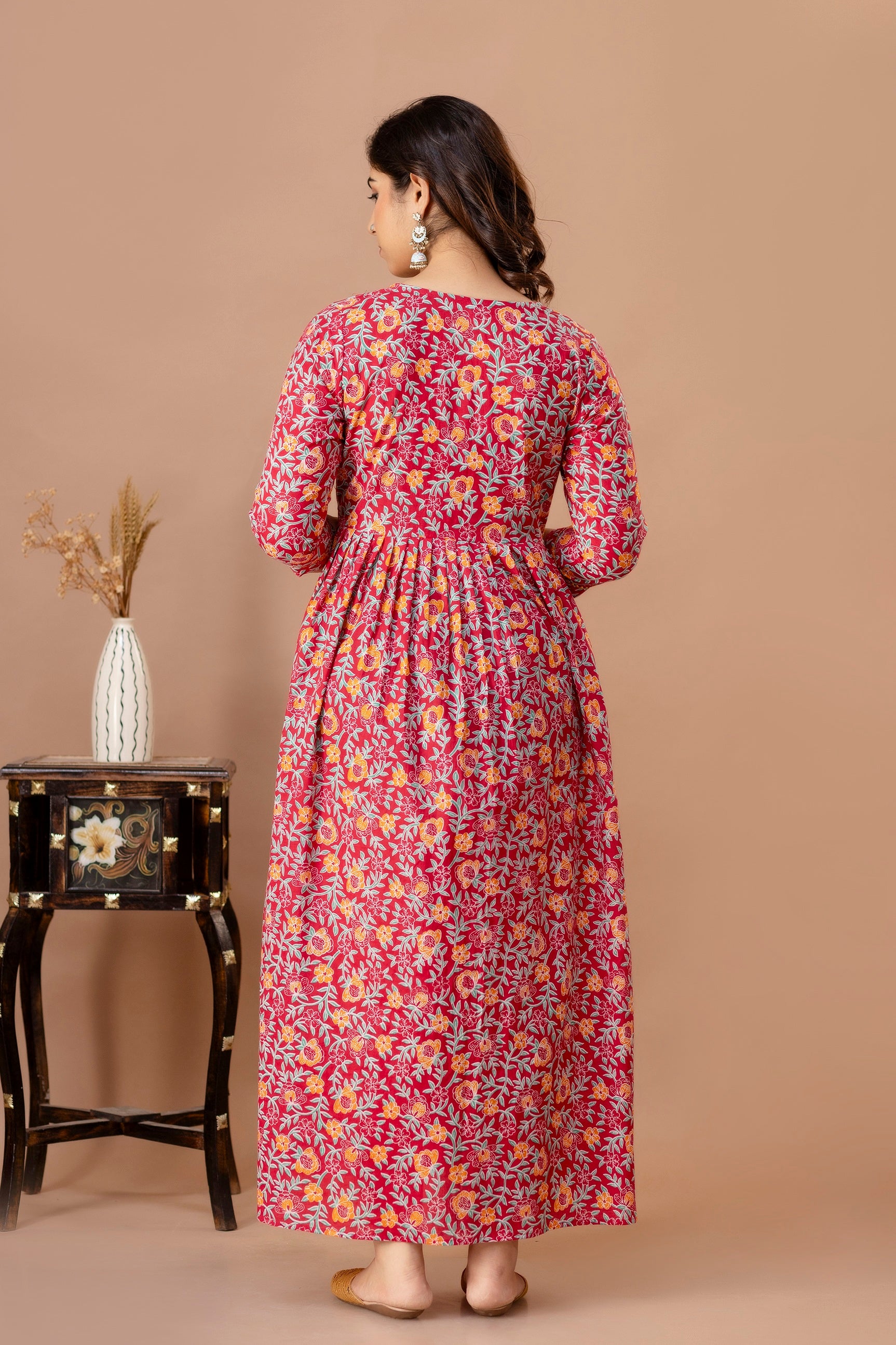 Women Floral Printed Pure Cotton Flared Maternity Maxi Dress