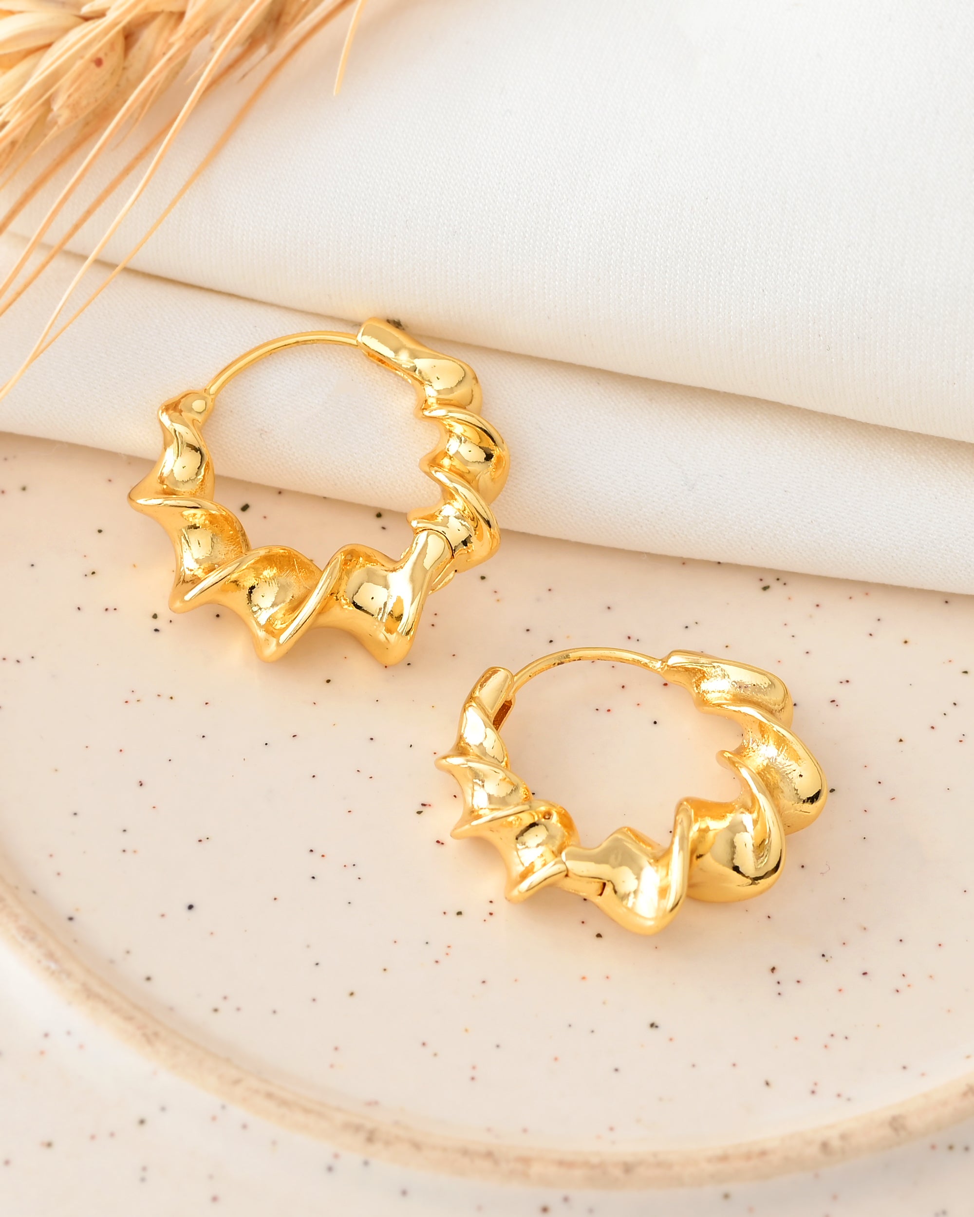 Gold-Tone Designer Zigzag Hoop Earrings