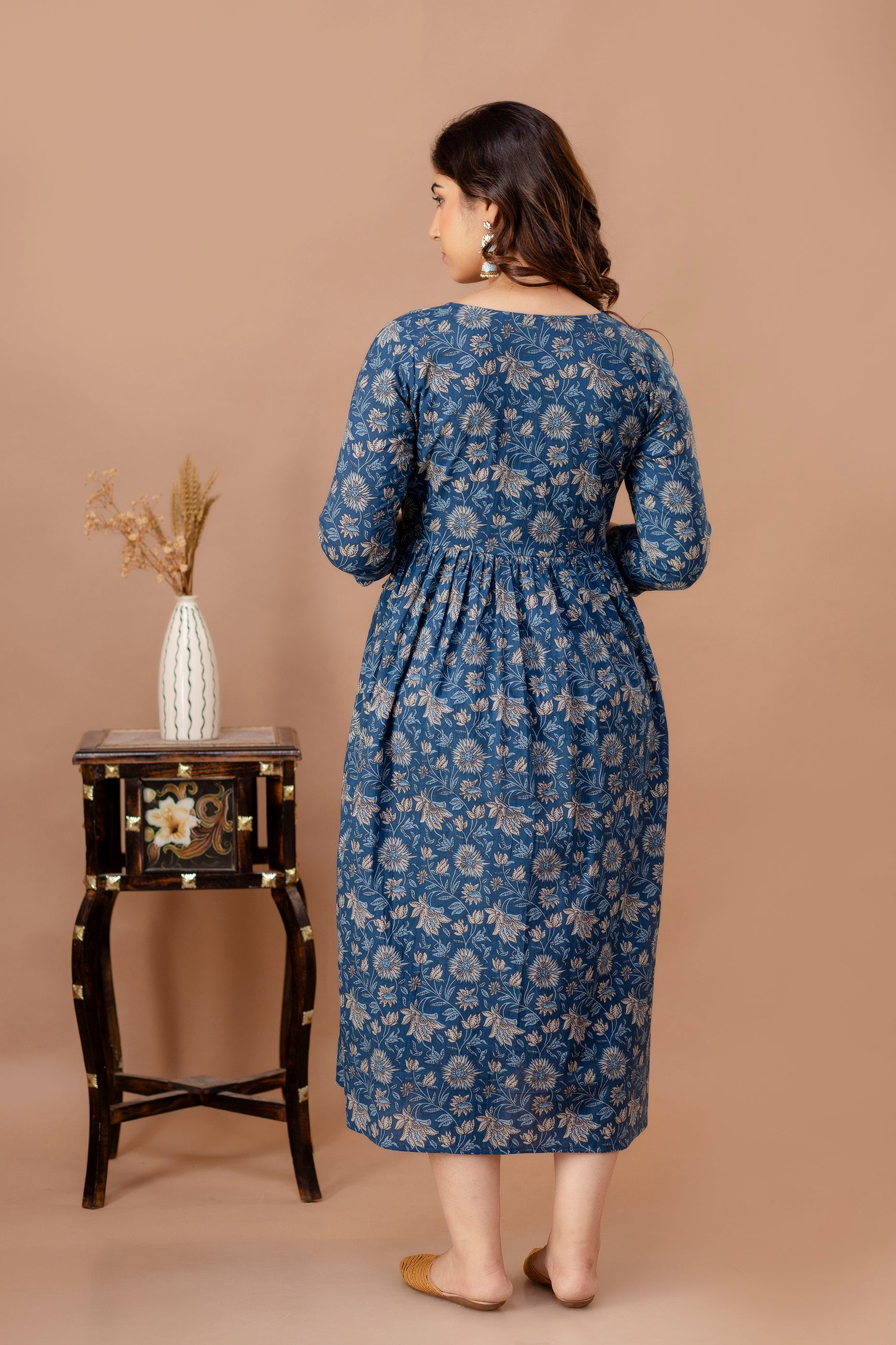 Women Floral Printed Pure Cotton Flared Maternity Maxi Dress