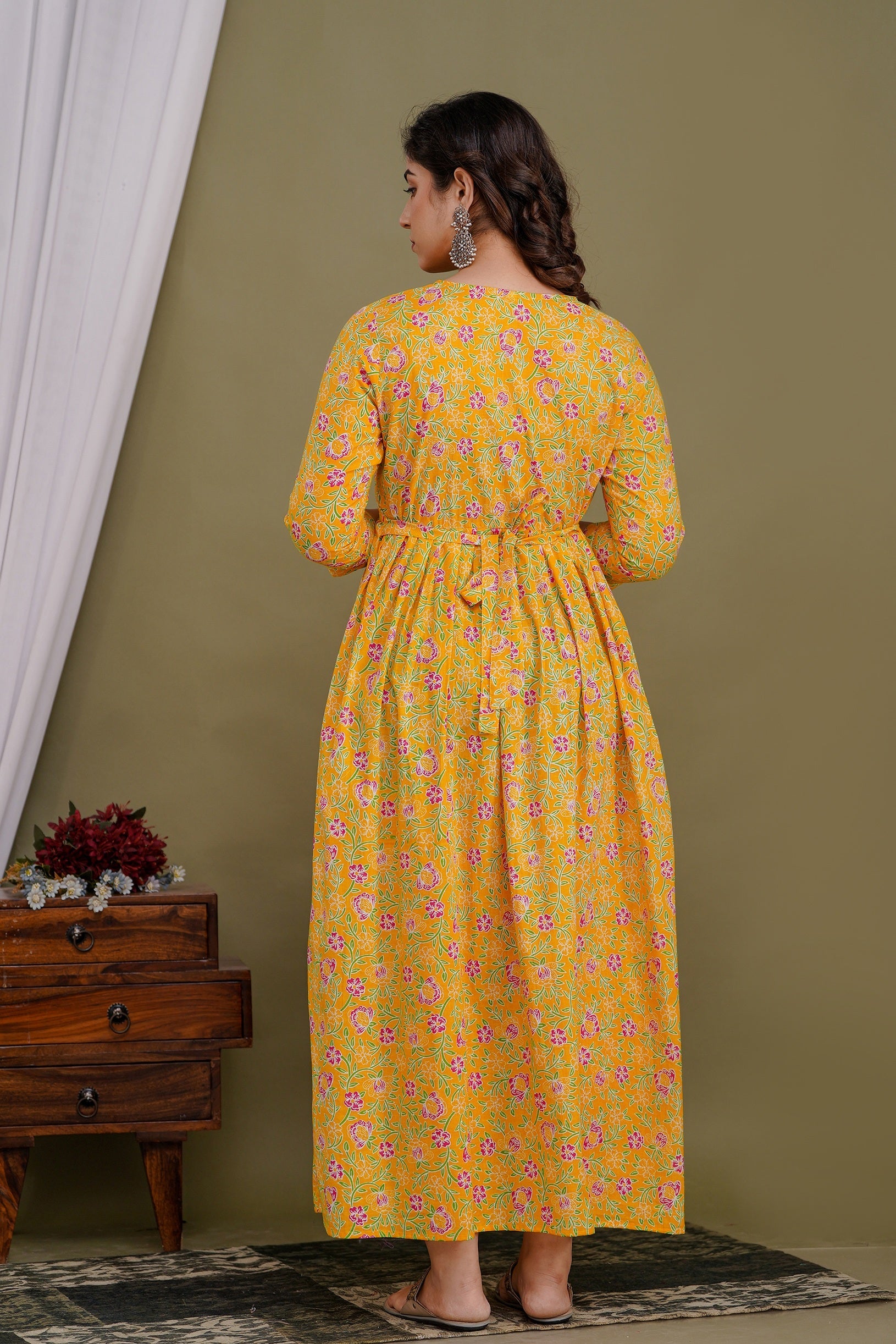 Women Floral Printed Pure Cotton Flared Maternity Maxi Dress