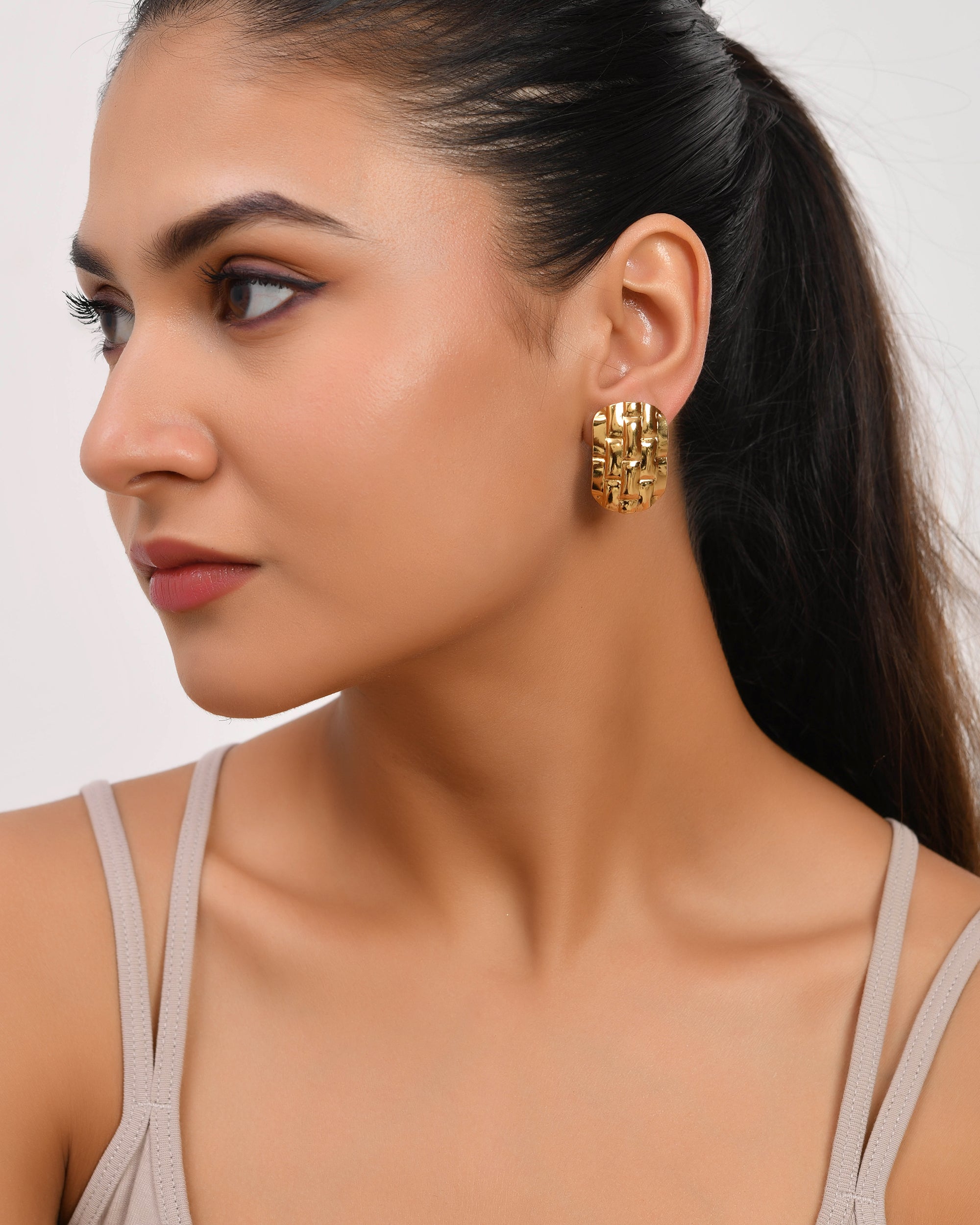 Gold-Tone Textured Oval Stud Earrings