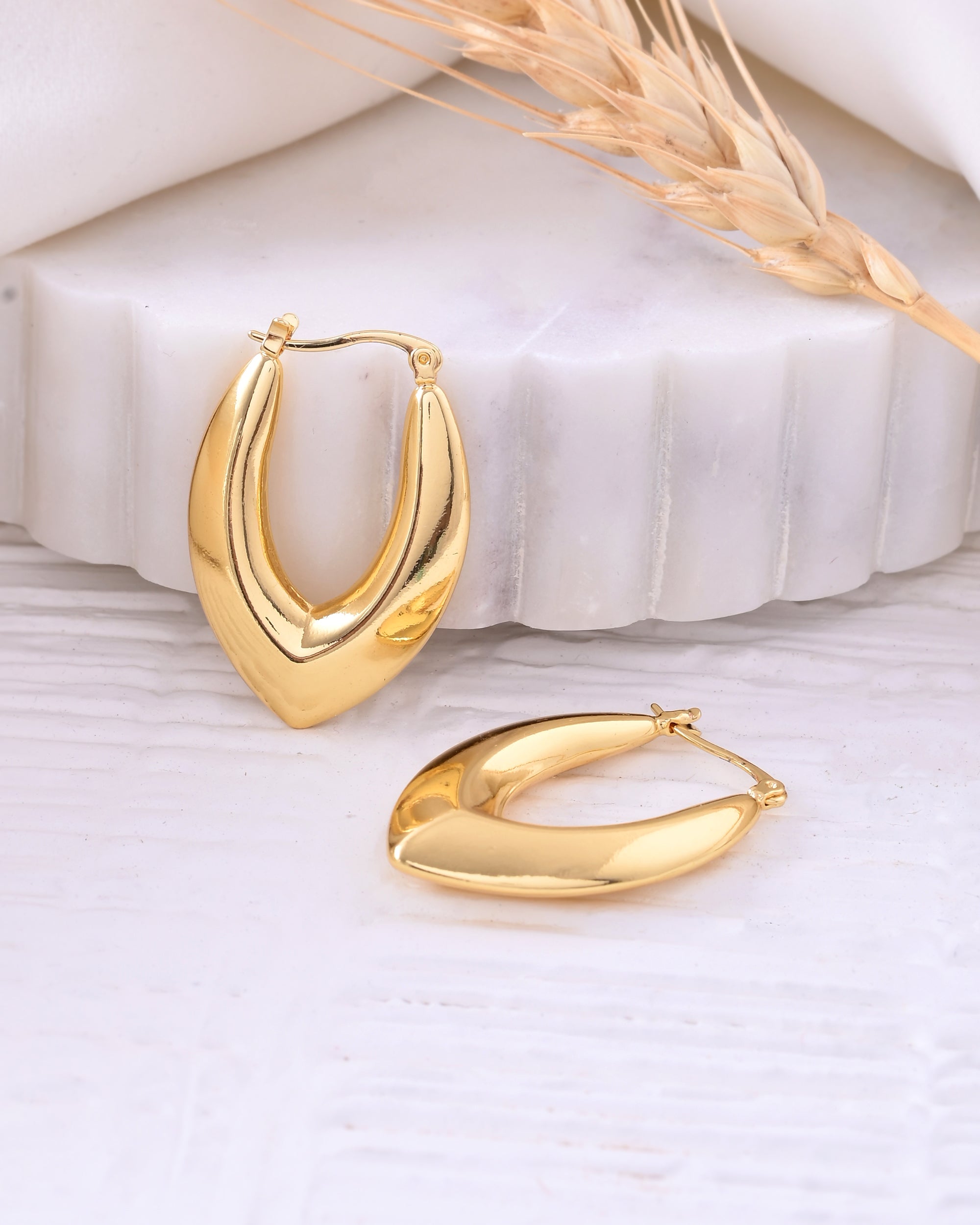 Gold-Plated V-Shaped Hoop Earrings