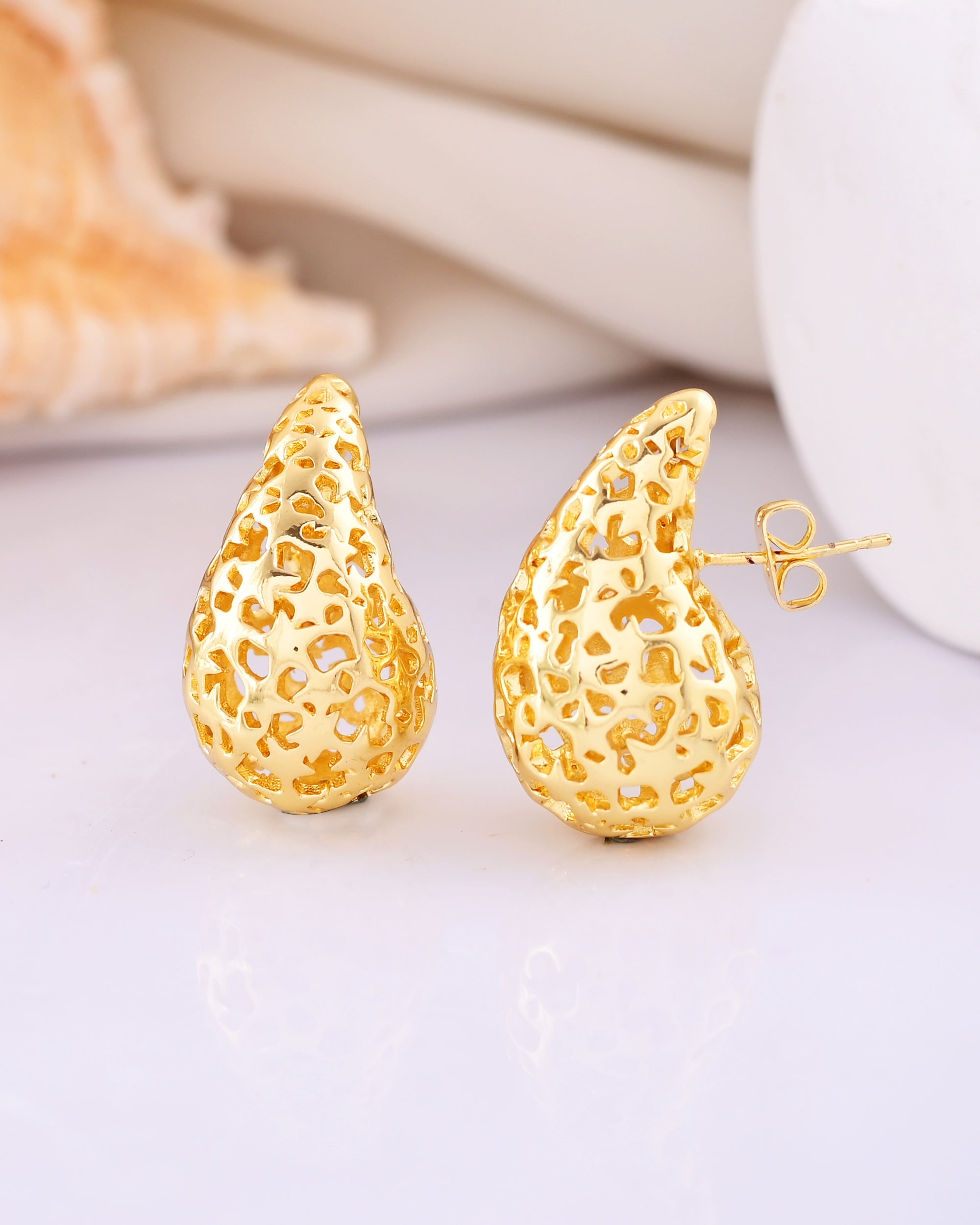 Gold-Plated Teardrop Cut-Out Earrings